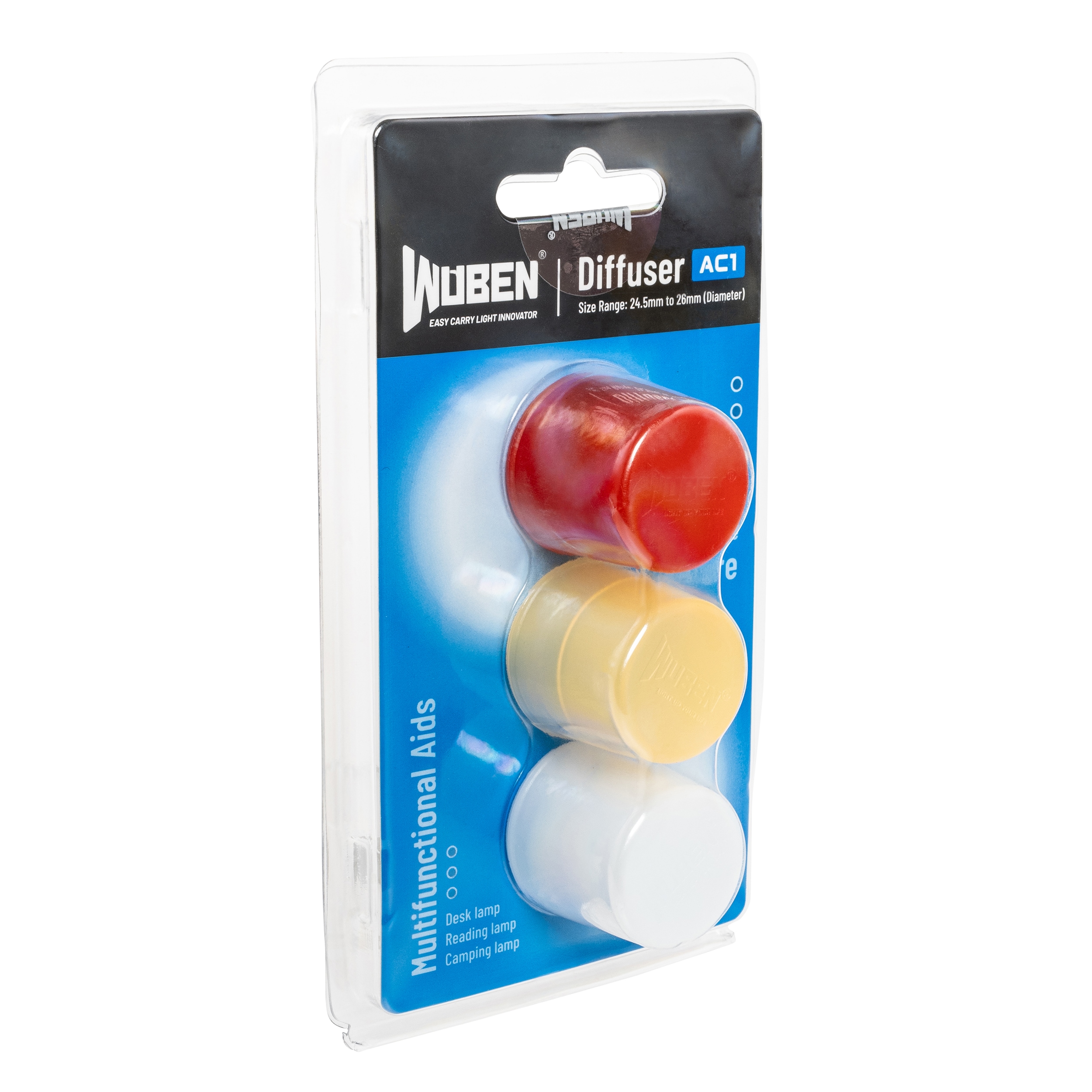 Set mit 3 Streulichtaufsätzen für Wuben AC1 Taschenlampen - Rot/Gelb/Weiß