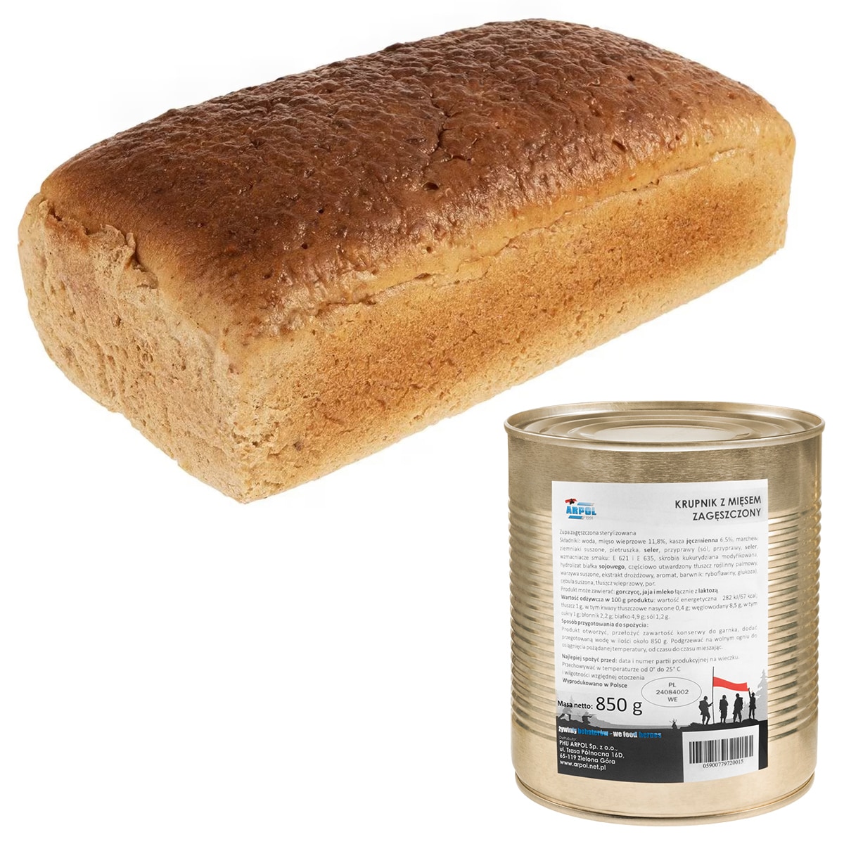Roggenbrot 700 g +  Arpol Polnische Gerstensuppe (Krupnik) mit Fleisch, eingedickt 850 g - Set