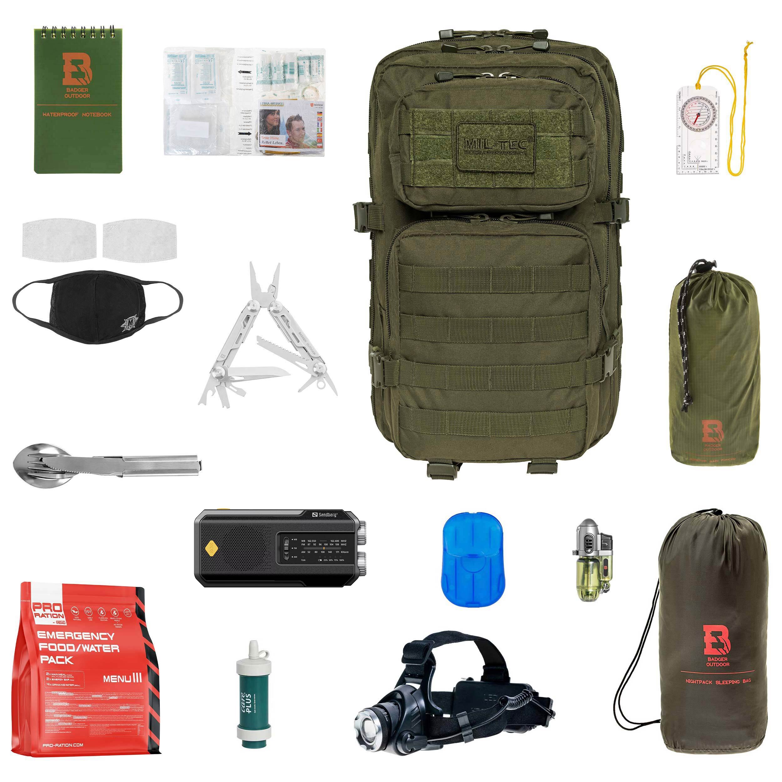 Mil-Tec - Assault Pack Large RCB Rucksack 36 l Olive - mit Ausstattung