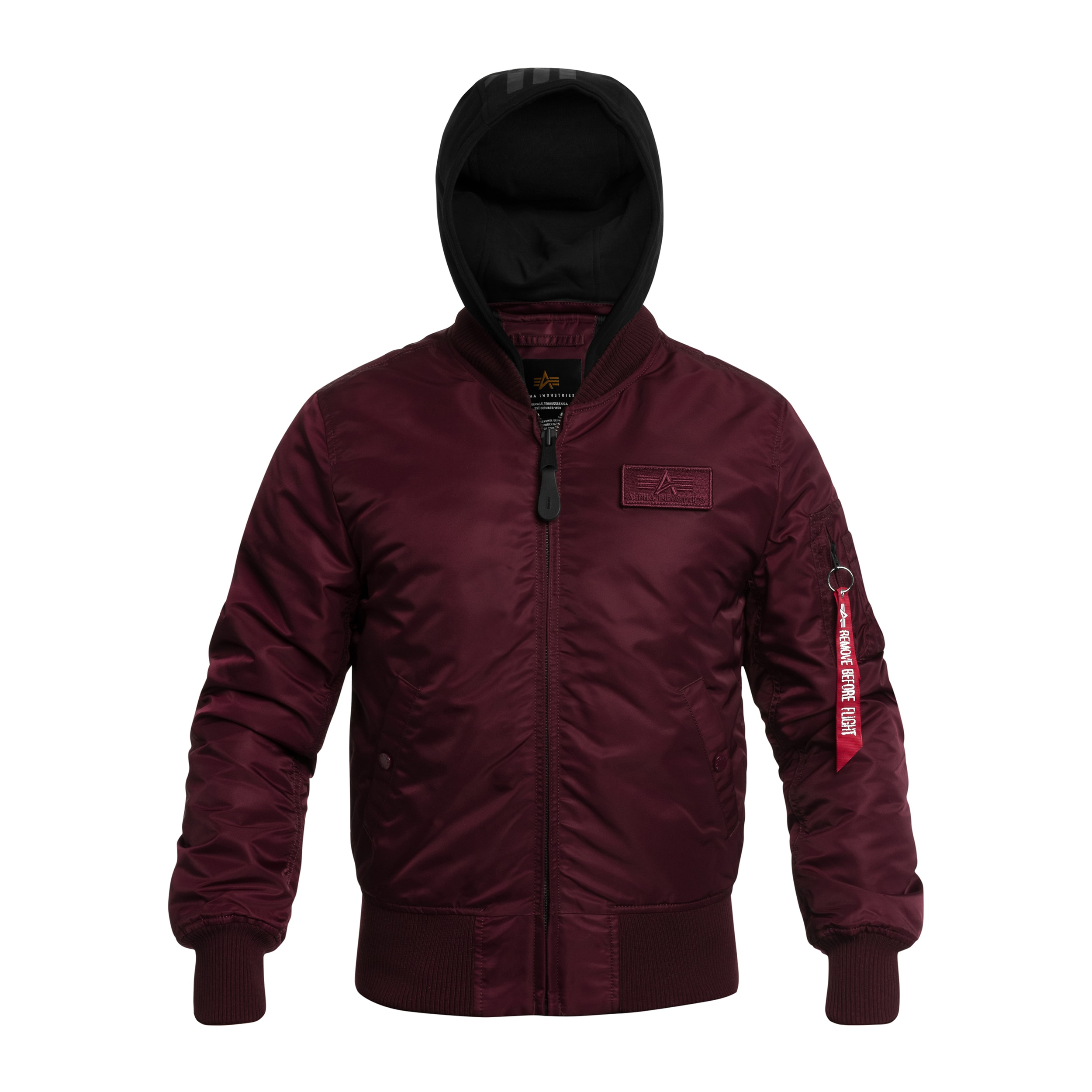 Alpha Industries - MA-1 Zip Hood Backprint Bomber Jacke - Dark Cherry