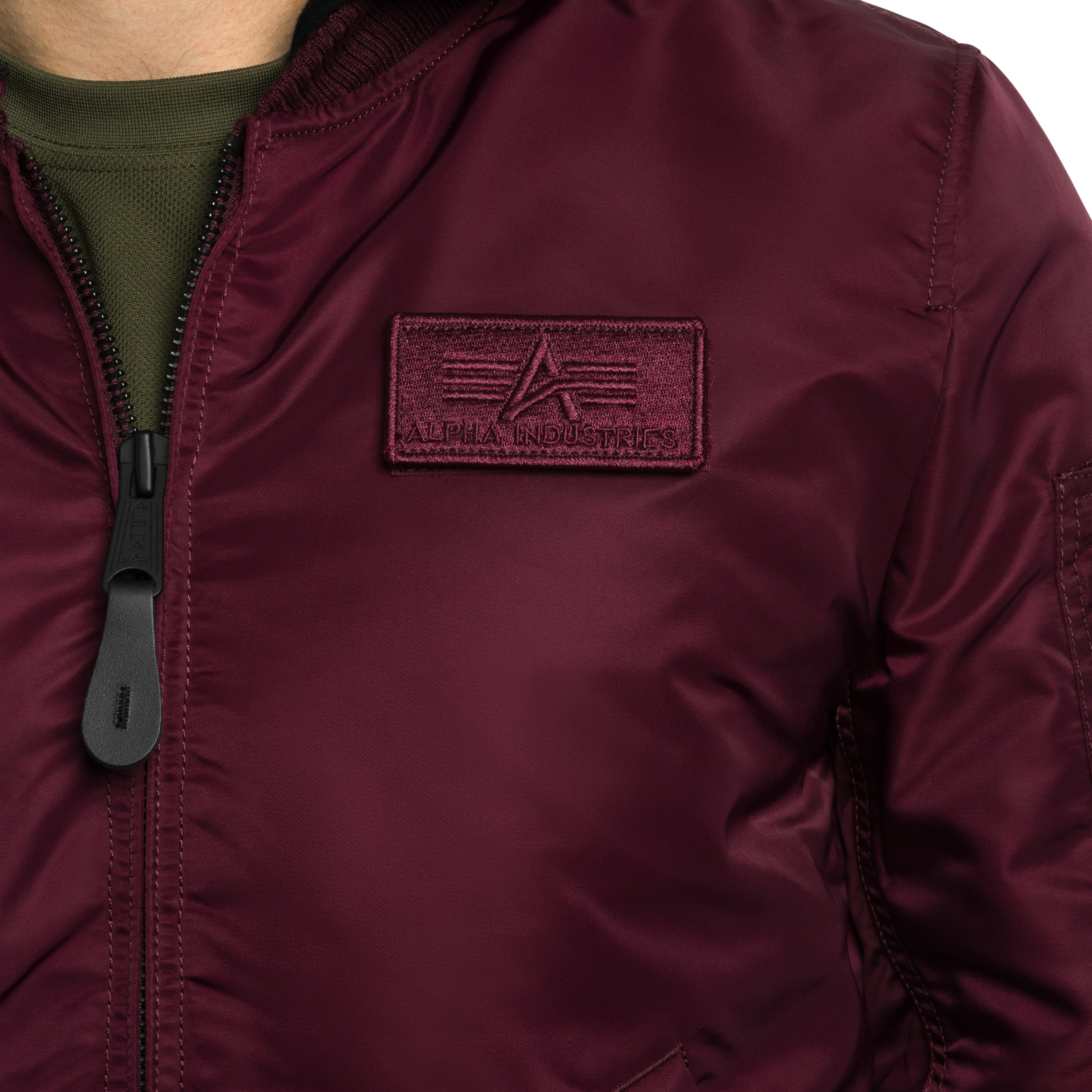 Alpha Industries - MA-1 Zip Hood Backprint Bomber Jacke - Dark Cherry