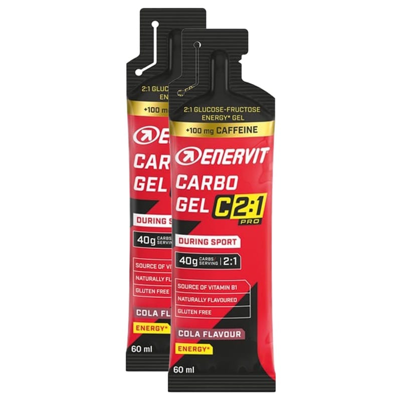 Enervit Sport - Sport Carbo Gel C2:1PRO - Energiegel - 2 x 60 ml - Cola mit Koffein