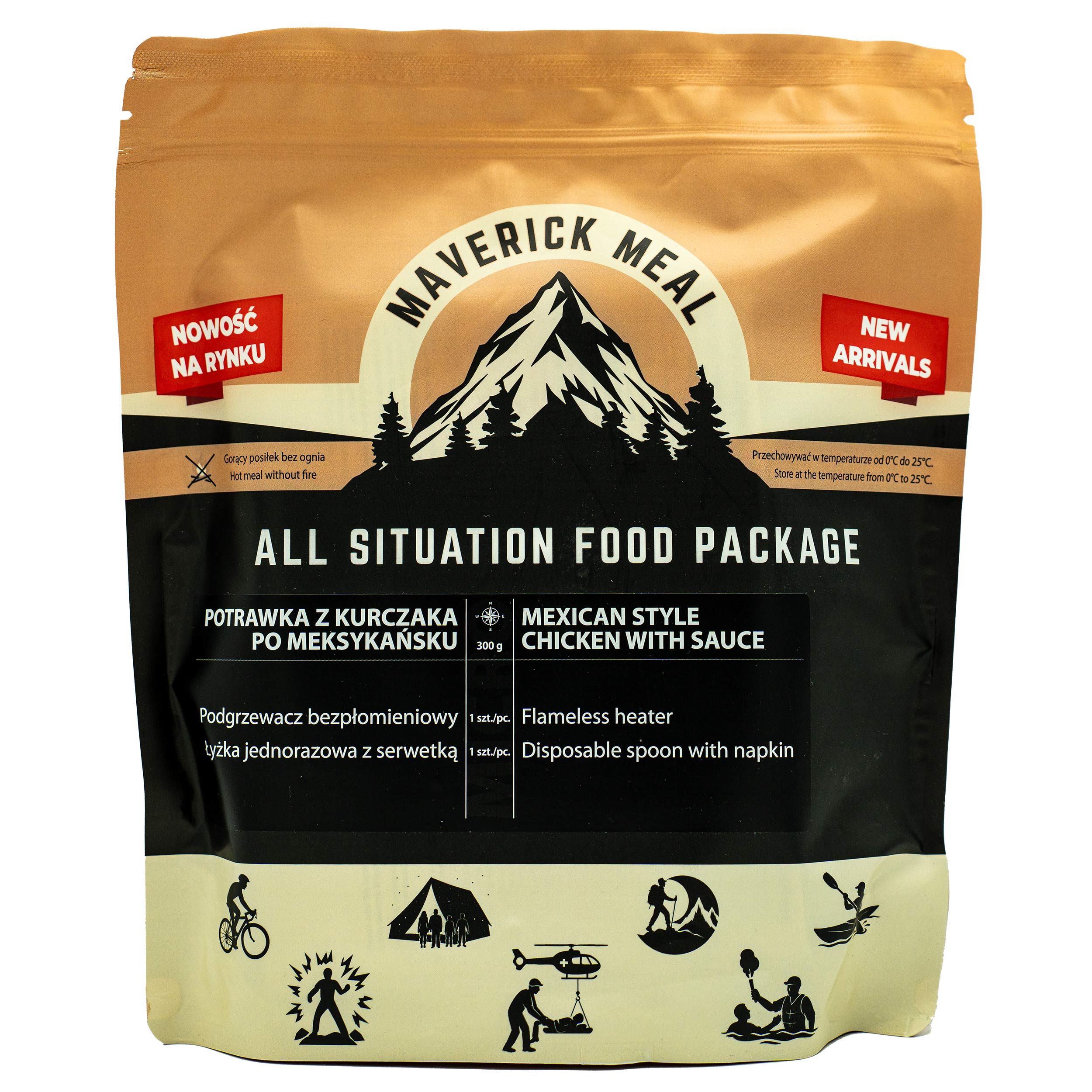 Maverick Food - Micro Fertiggericht mit flammenlosem Erhitzer - Mexikanisches Hähnchengericht - 300 g