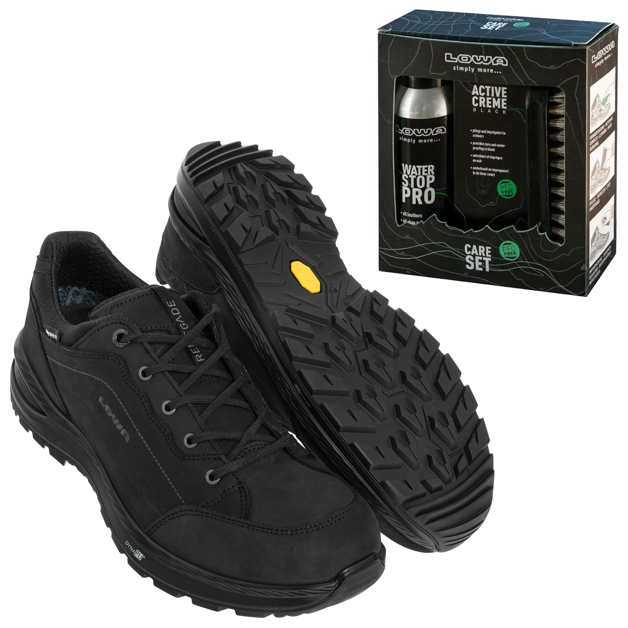 Lowa - Renegade EVO GTX LOW Black Damenschuhe + Care Set Lowa zur Schuhreinigung - Set