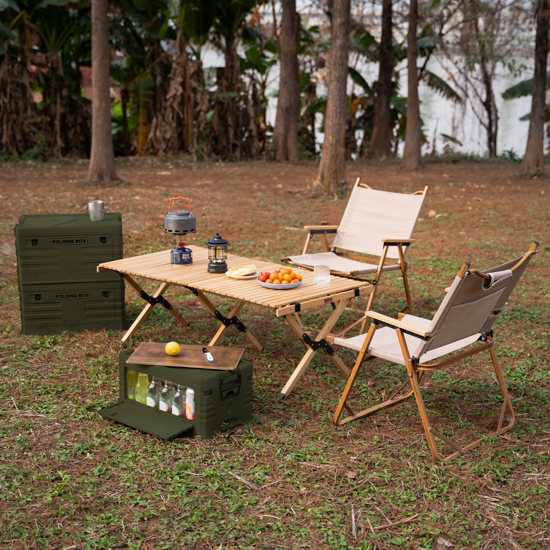 Nils Camp - NCB4002 Transportkiste mit Holzplatte 32 l – Green