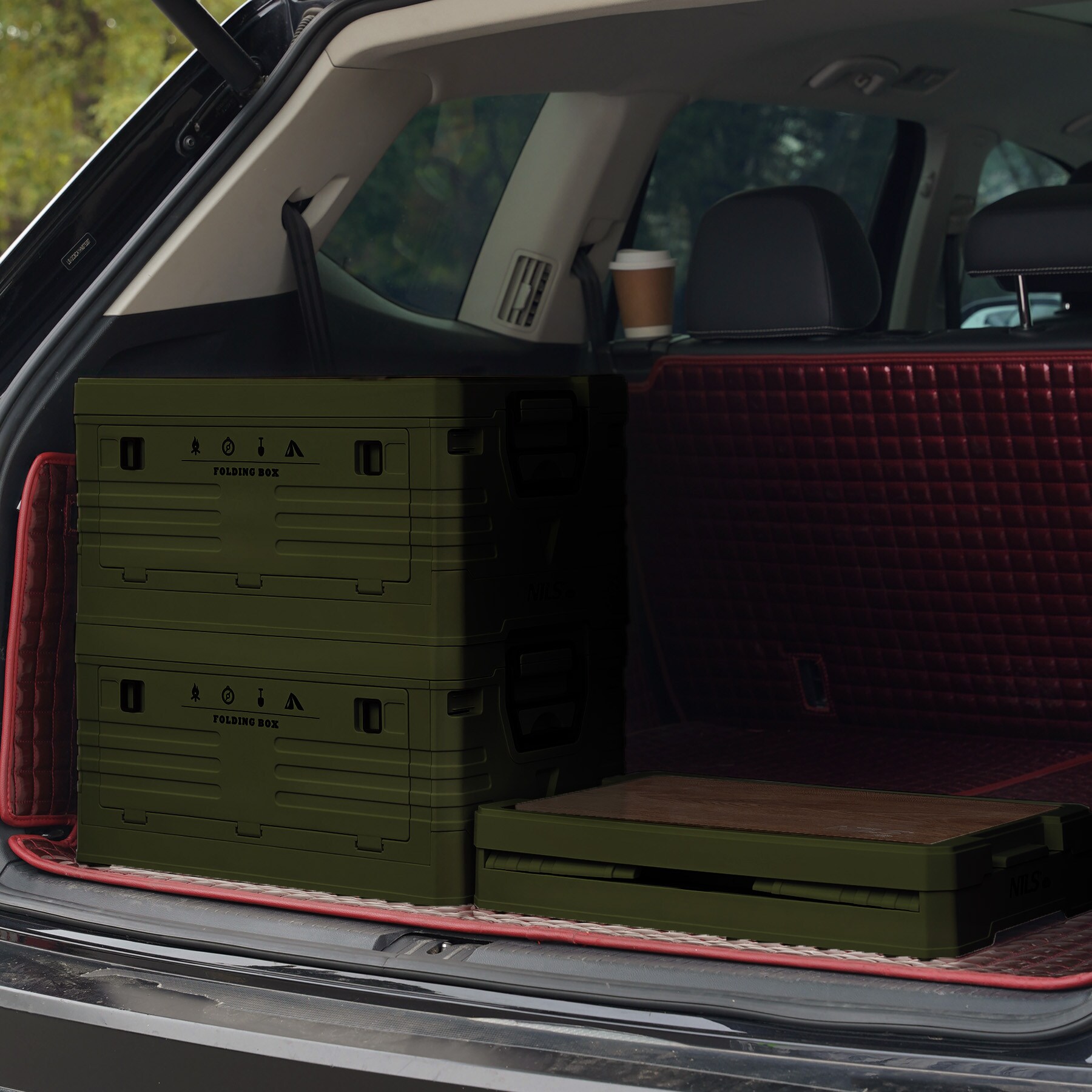 Nils Camp - NCB4002 Transportkiste mit Holzplatte 32 l – Green