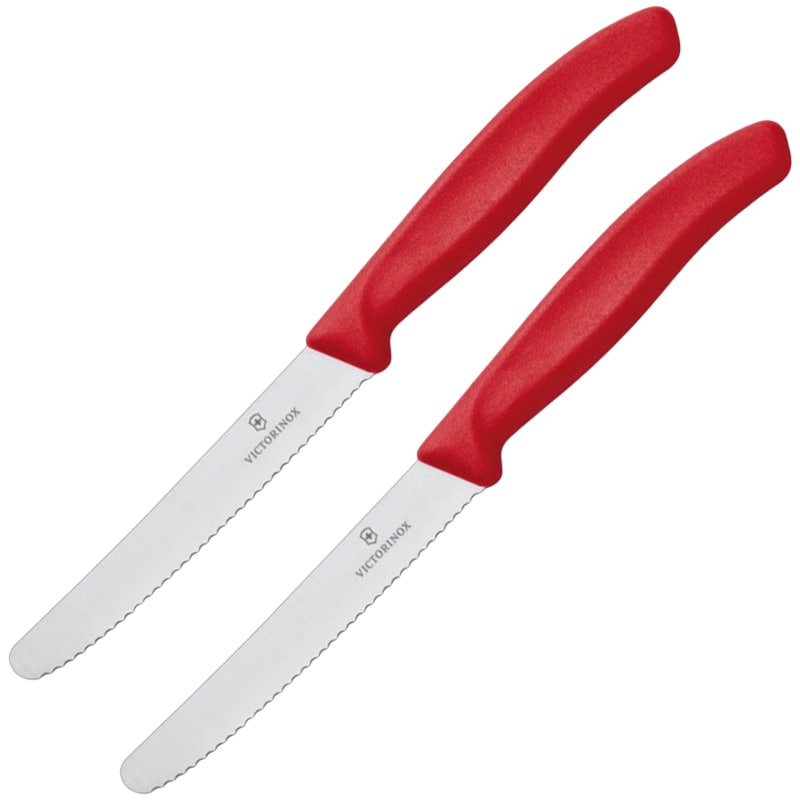 Victorinox - Swiss Classic Red Küchenmesser - mit gezackter Klinge und abgerundeter Spitze, 2 Stück