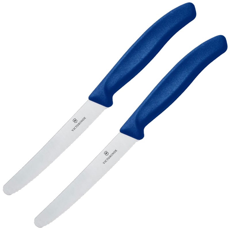 Victorinox - Swiss Classic Blue Küchenmesser - gezackt mit abgerundeter Spitze, 2 Stück