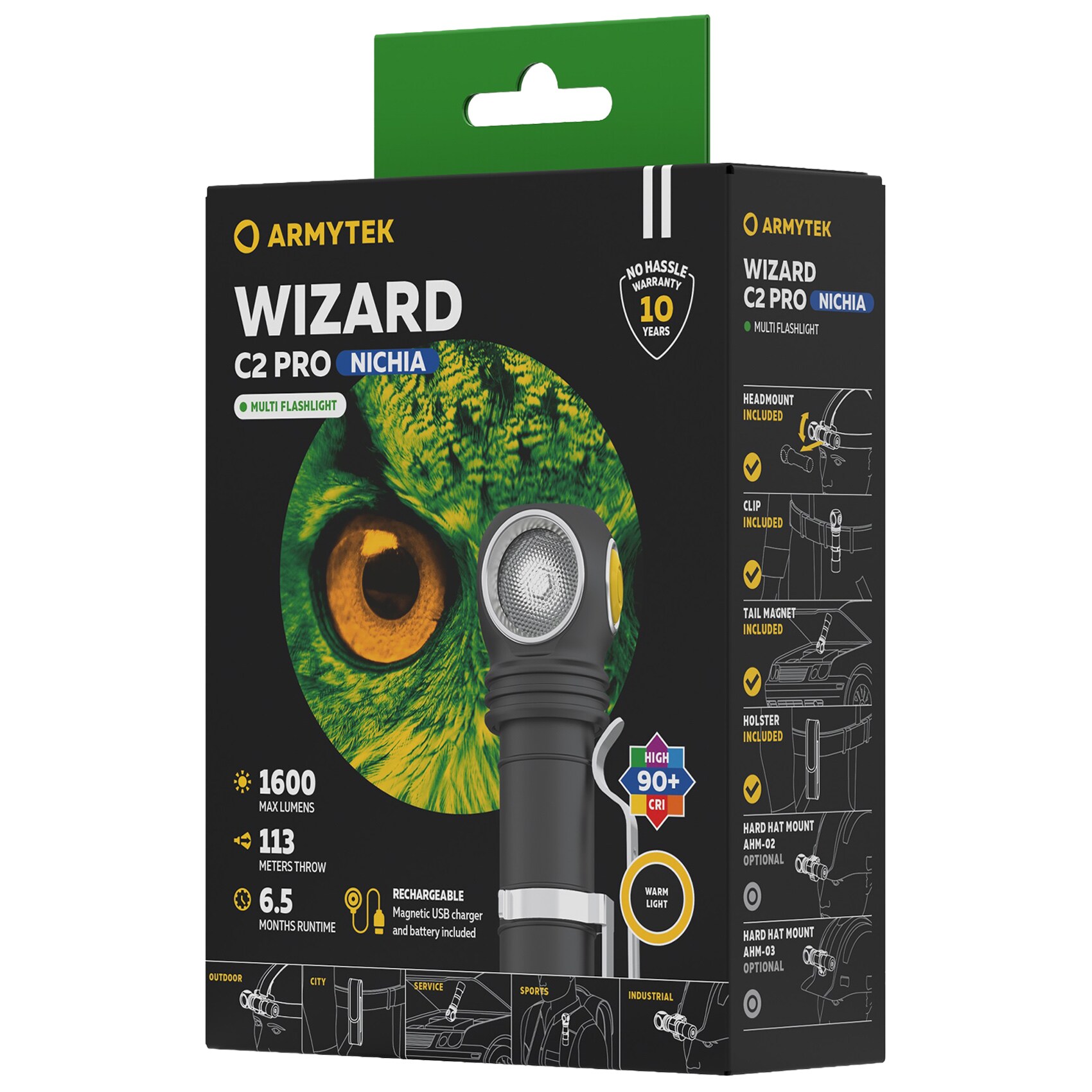 Armytek - Wizard C2 Pro Nichia Magnet USB Yellow PCB Stirn- und Winkeltaschenlampe - 1600 Lumen