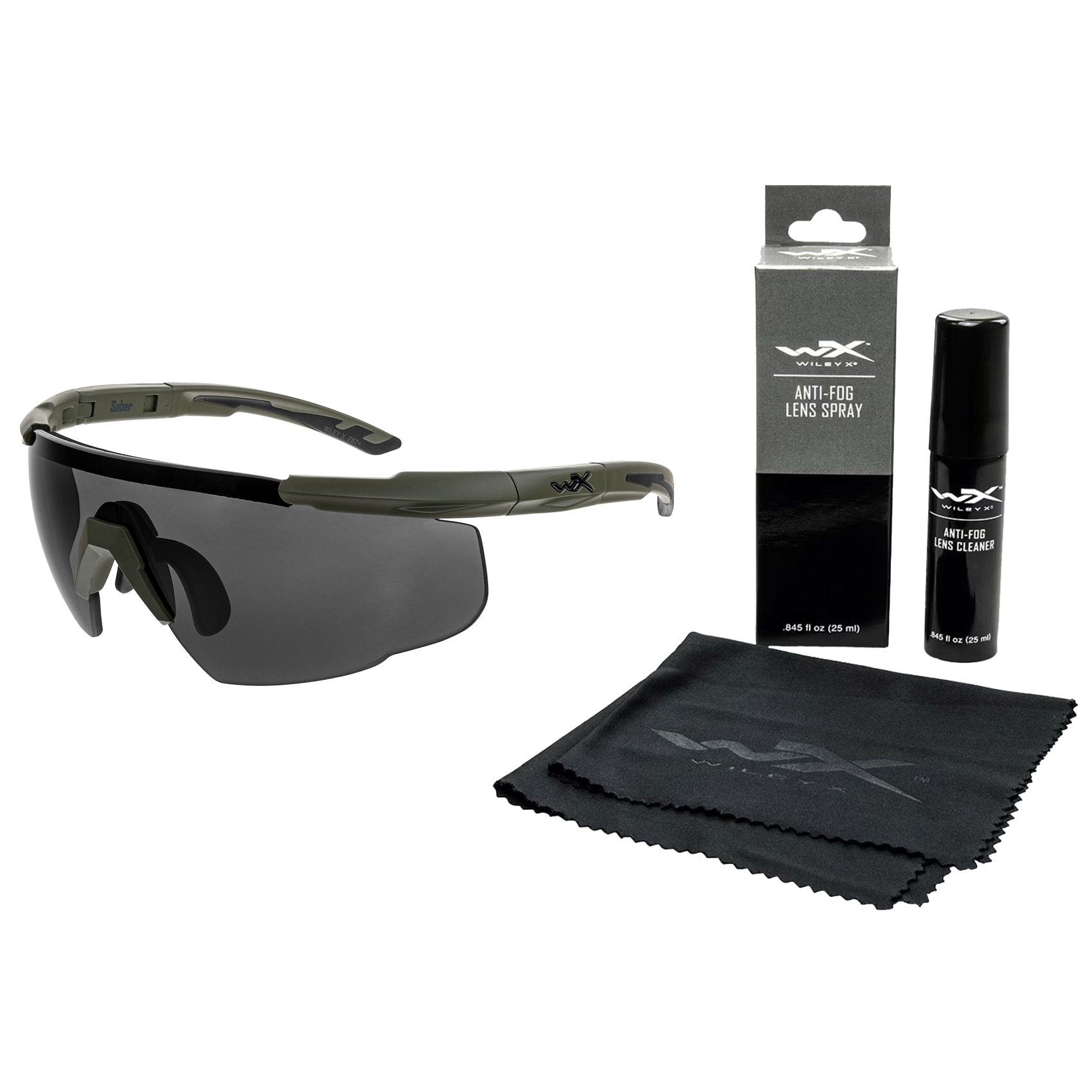 Wiley X - Saber Advanced Set 3in1 taktische Brille - Grey/Clear/Light Rust/Matte Black + Anti-Fog Cleaner Kit - Set