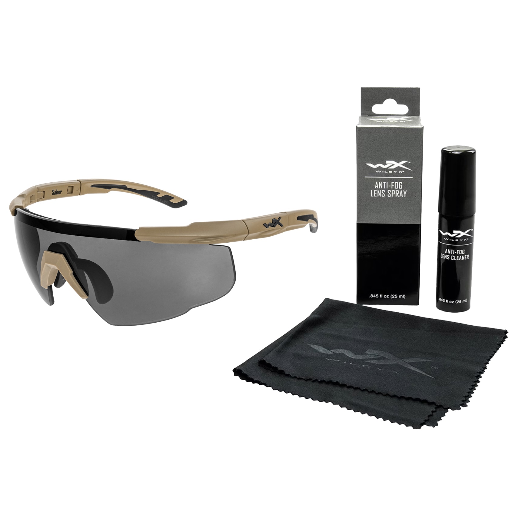 Wiley X - Saber Advanced Set 3in1 Taktische Brille - Grey/Clear/Light Rust/Tan + Anti-Fog Cleaner Kit - Set