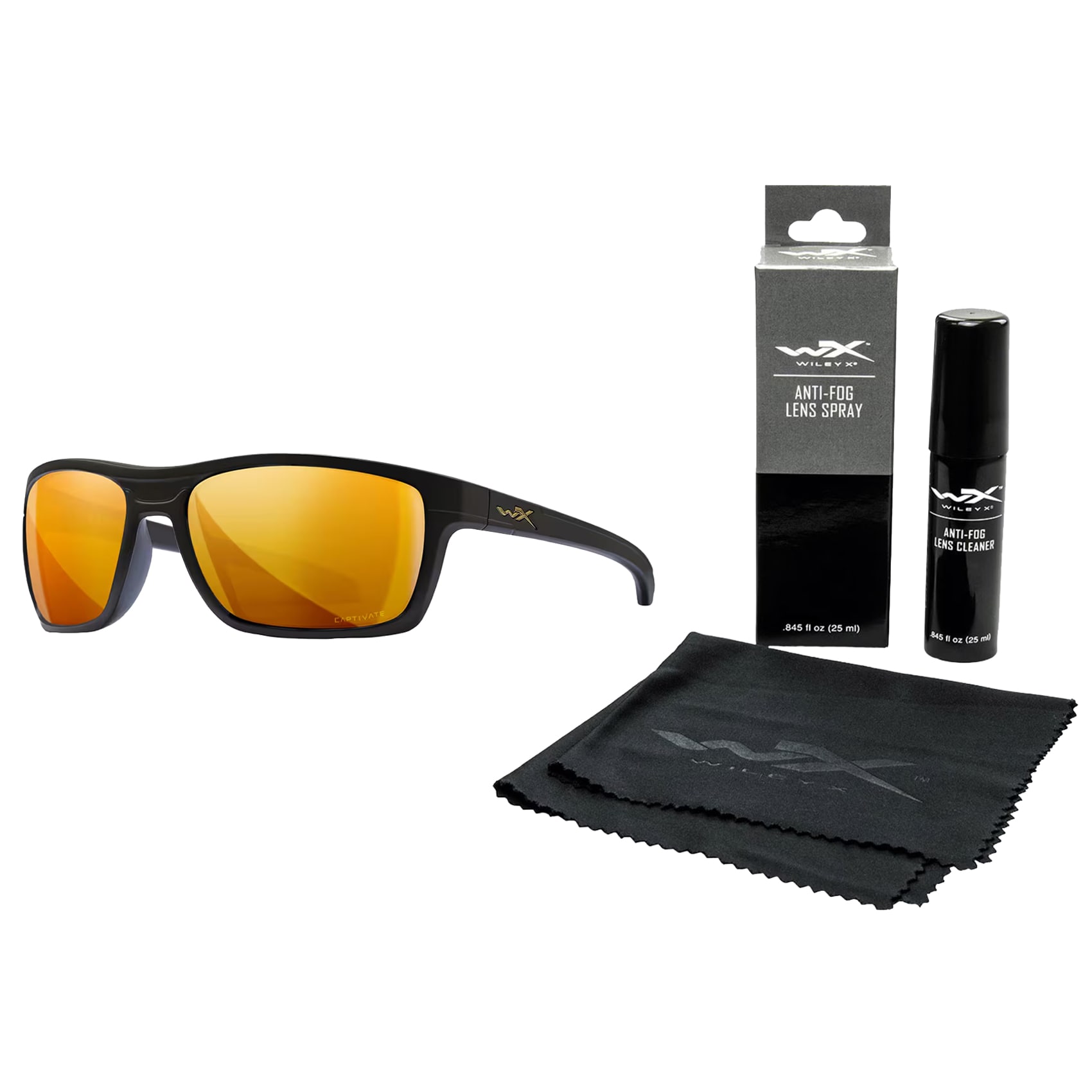 Wiley X - Kingpin Brille - Captivate Polarized Bronze Mirror/Matte Black + Anti-Fog Cleaner Kit - Set
