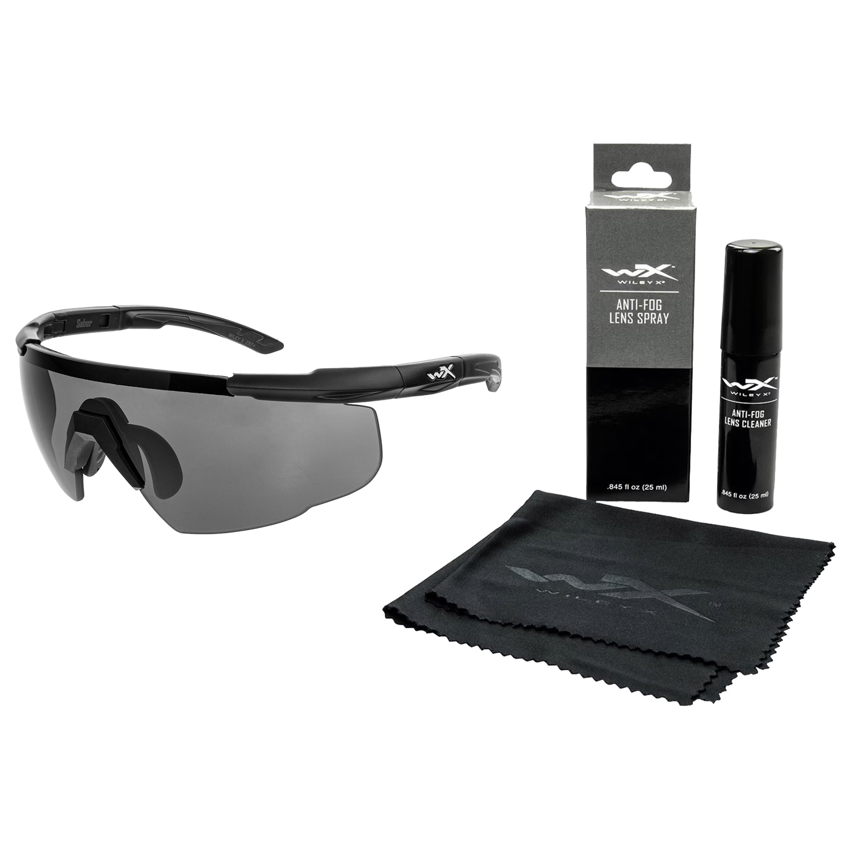 Wiley X - Saber Advanced Set 3in1 taktische Brille - Smoke/Rust/Vermillion/Matte Black + Anti-Fog Cleaner Kit - Set