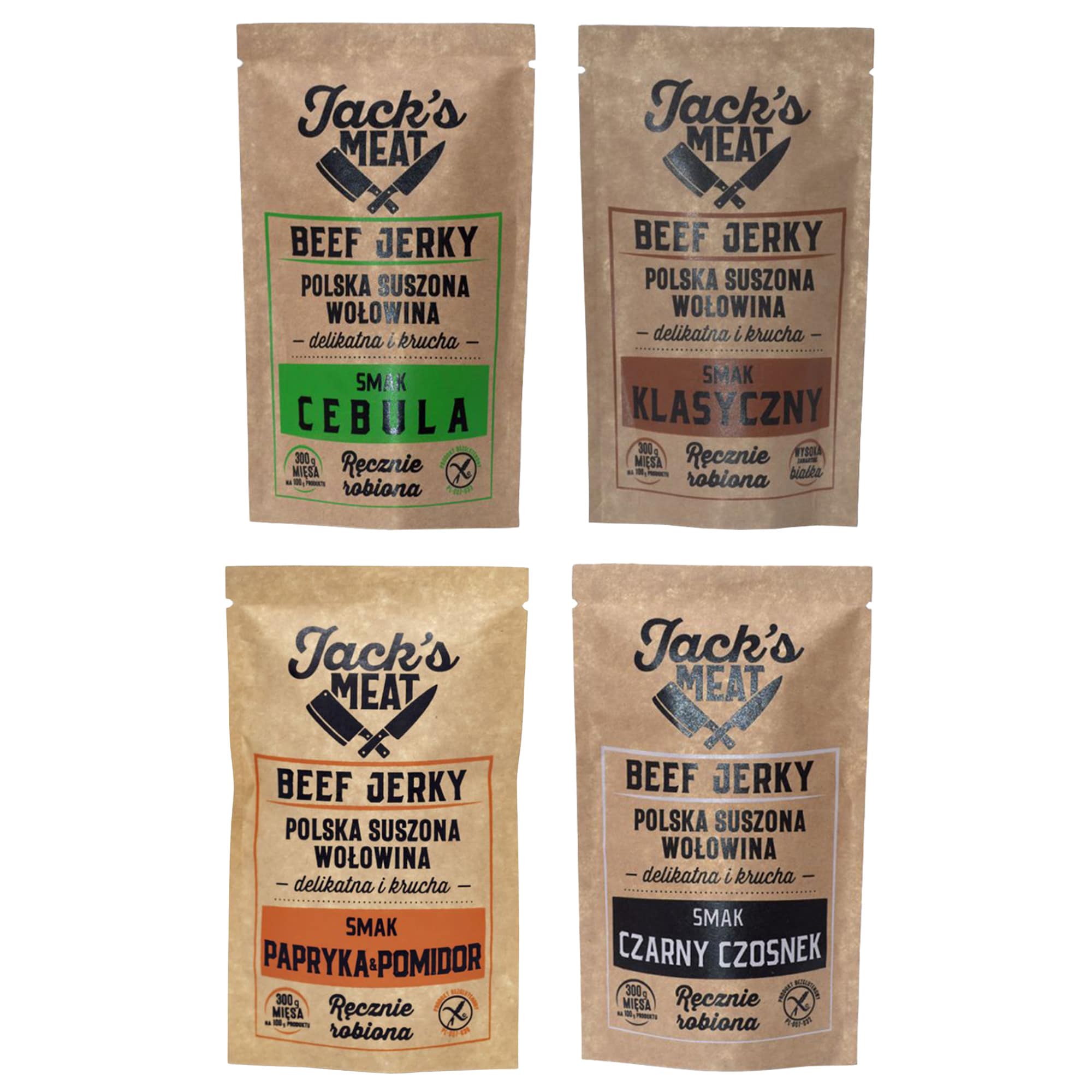 Jack's Meat - Beef Jerky getrocknetes Rindfleisch - Mix der Geschmacksrichtungen 30 g - 4 Stk.