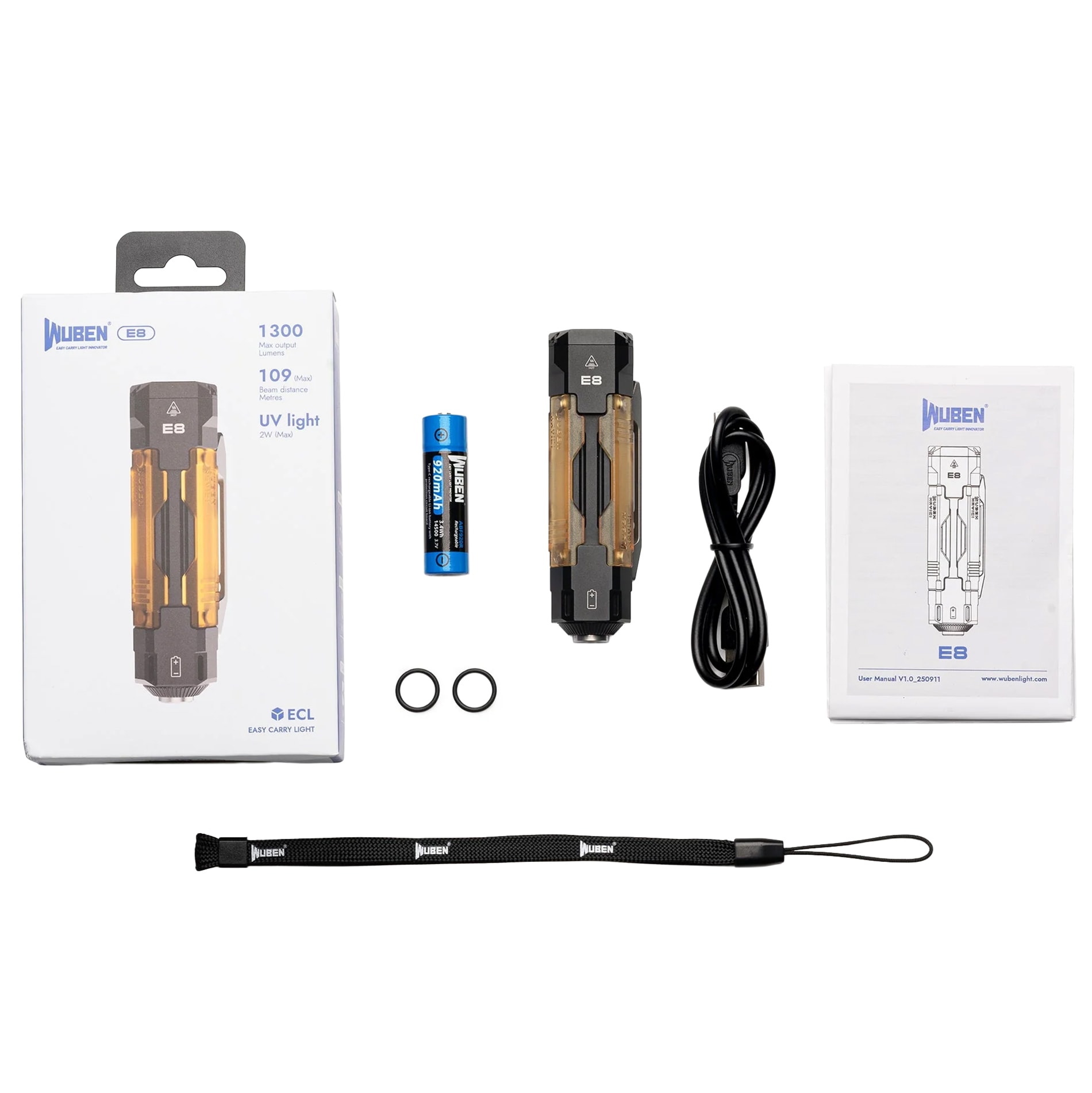 Wuben - E8 Taschenlampe Black - 1300 Lumen