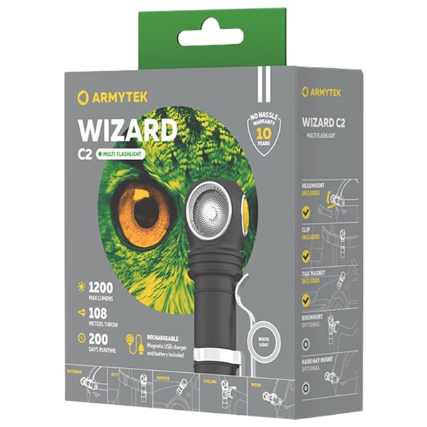 Armytek - Wizard C2 Magnet USB White PCB Stirn- und Winkel-Taschenlampe  - 1200 Lumen
