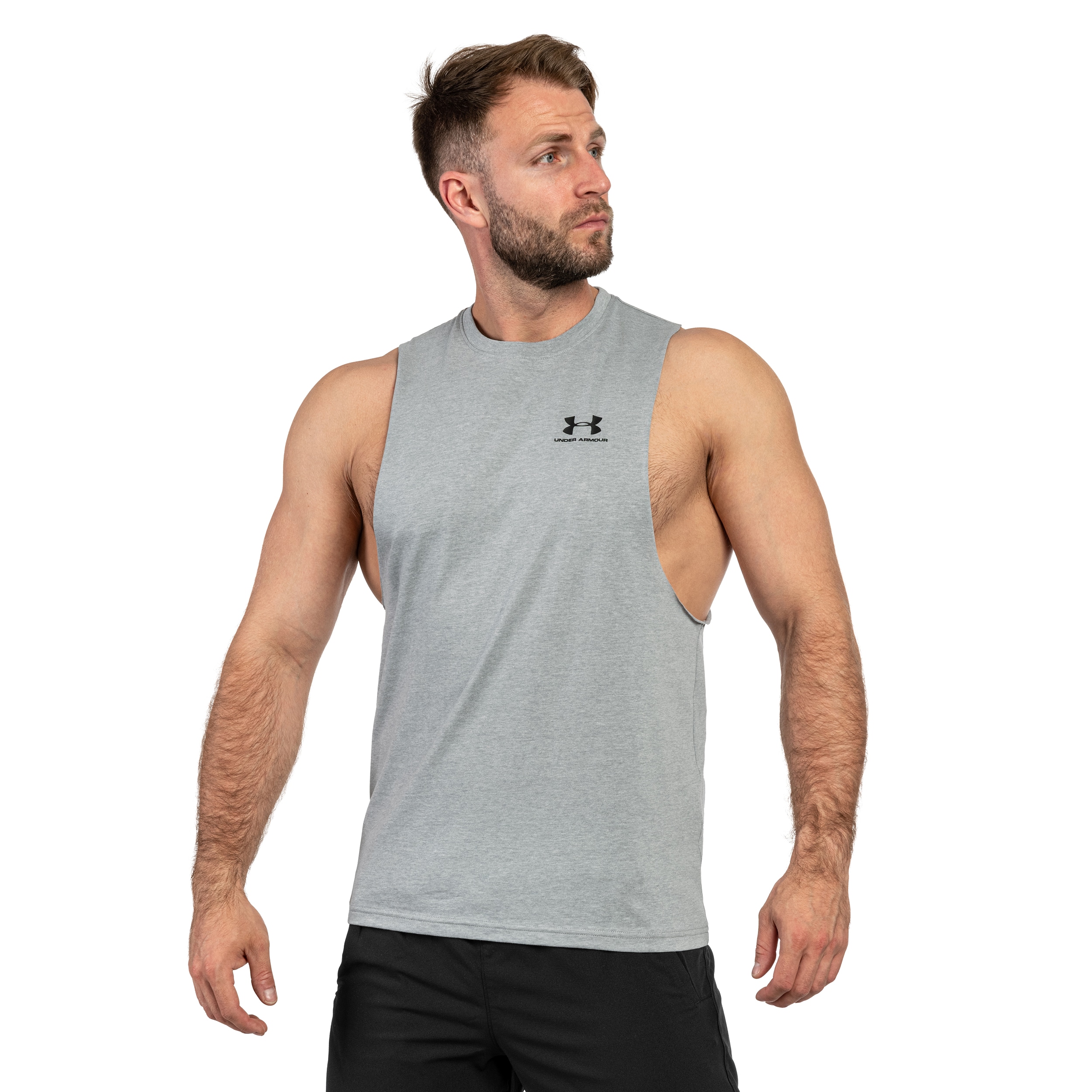 Under Armour - Left Chest Cut-Off Tank Top - Ärmelloses T-Shirt - Steel Light Heather/Black