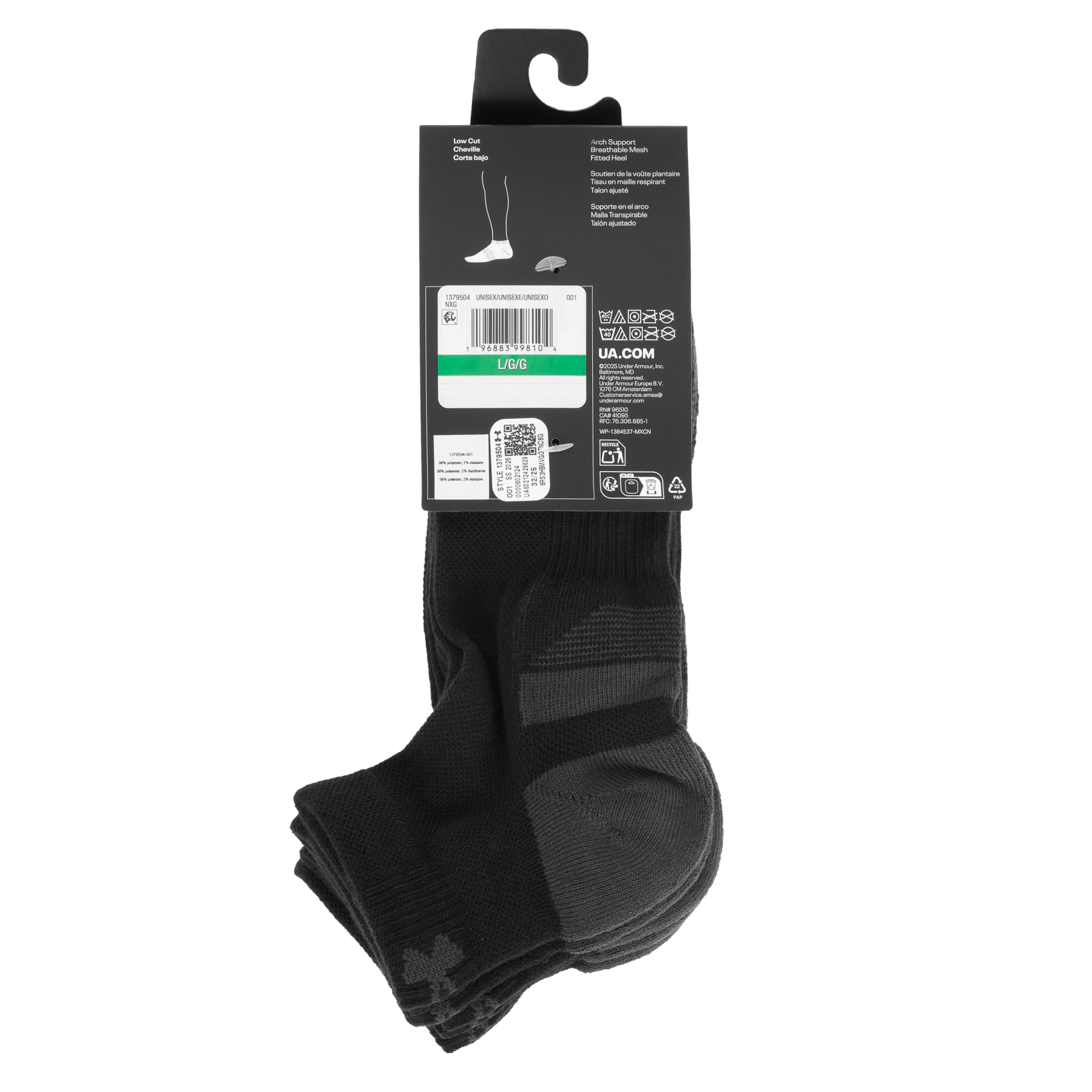 Under Armour - Performance Tech Low Cut Black/Jet Gray Socken - 3 Paar