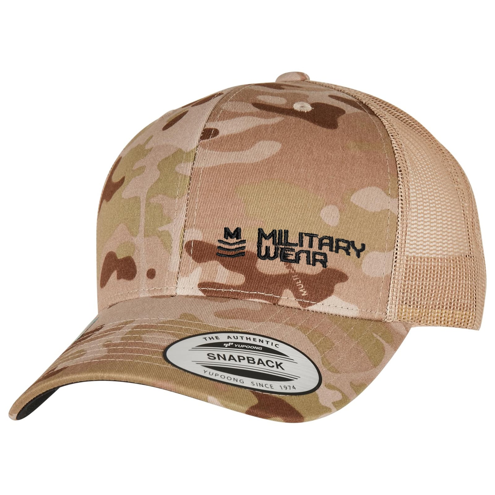 Military Wear - Haft Retro Trucker Baseballkappe - MultiCam Arid/Tan