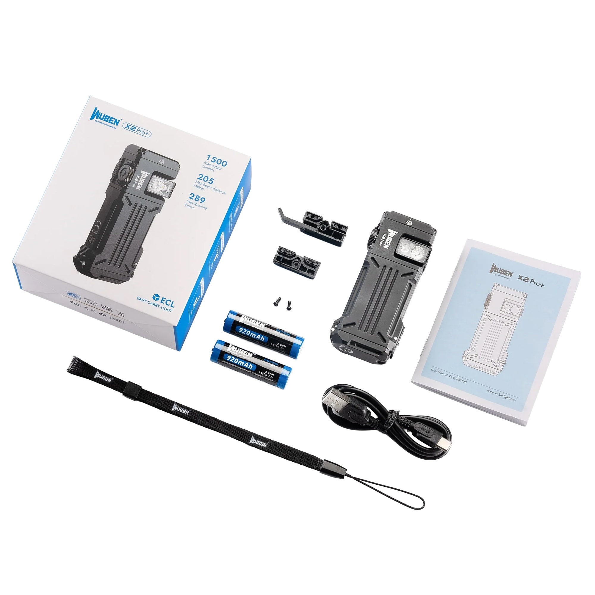 Wuben - X2 Pro+ Black Taschenlampe - 1500 Lumen