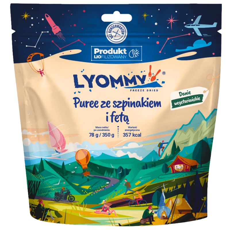 Lyommy - Gefriergetrocknete Lebensmittel - Püree mit Spinat und Feta 78 g/357 kcal