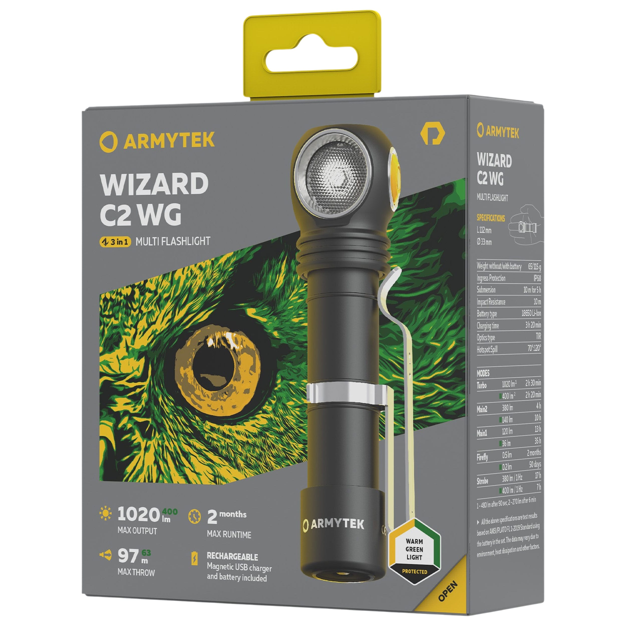 Armytek - Wizard C2 WG Magnet USB Warm PCB Stirn- und Winkellampe 1020 Lumen
