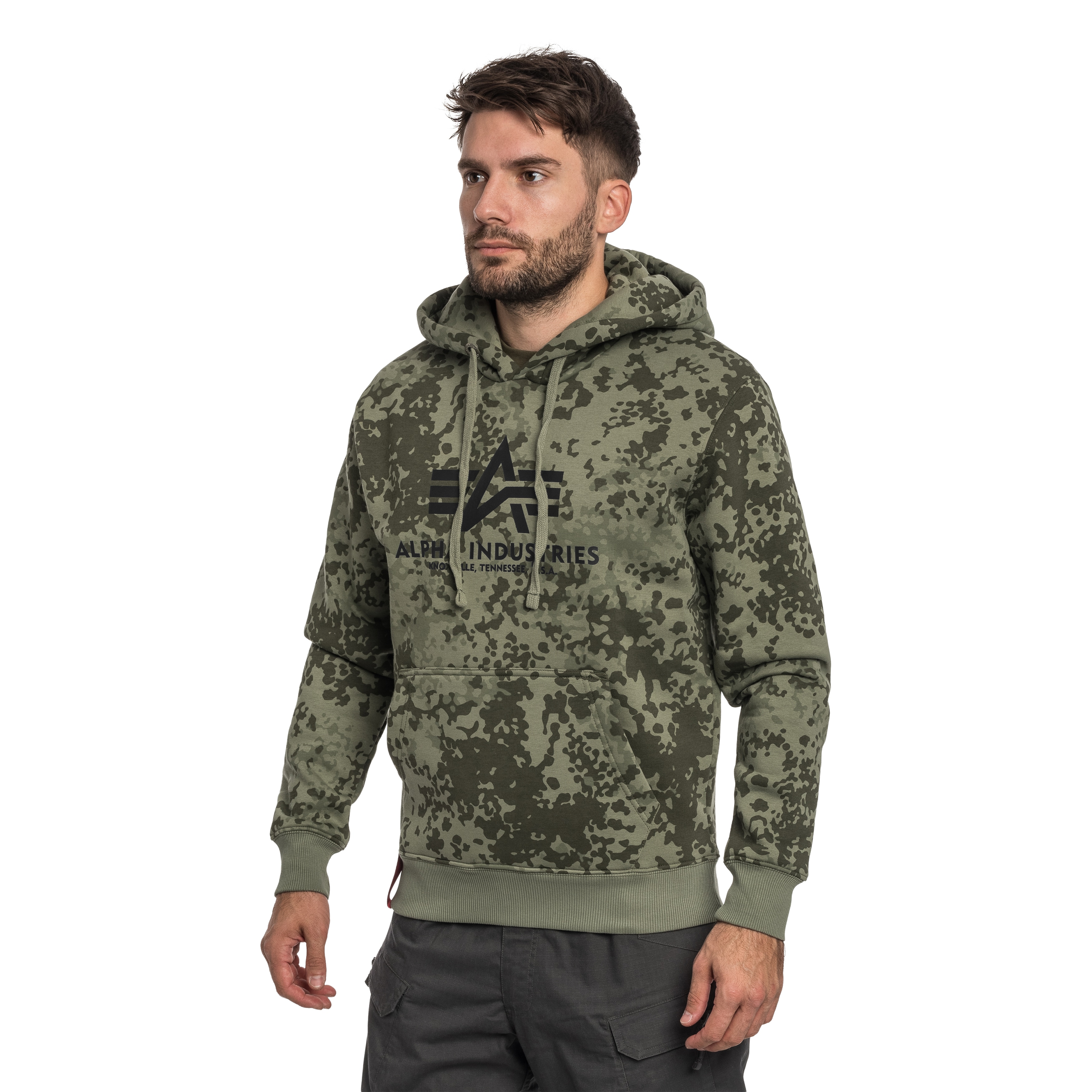 Alpha Industries - Basic Big Logo Camo Hoodie Kapuzenpullover - Forest Camo