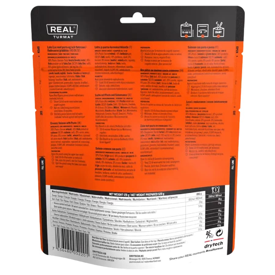 Real Turmat - Cremiger Lachs mit Nudeln lyophilisierte Nahrung 129 g/601 kcal
