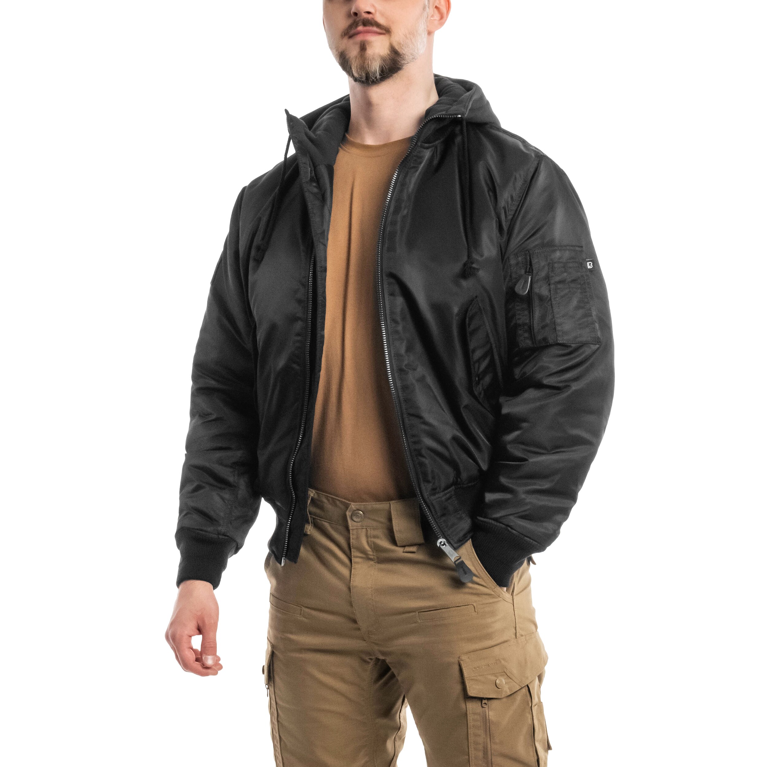 Brandit - MA1 Sweat Hooded Jacket - Bomberjacke mit Kapuze - Black