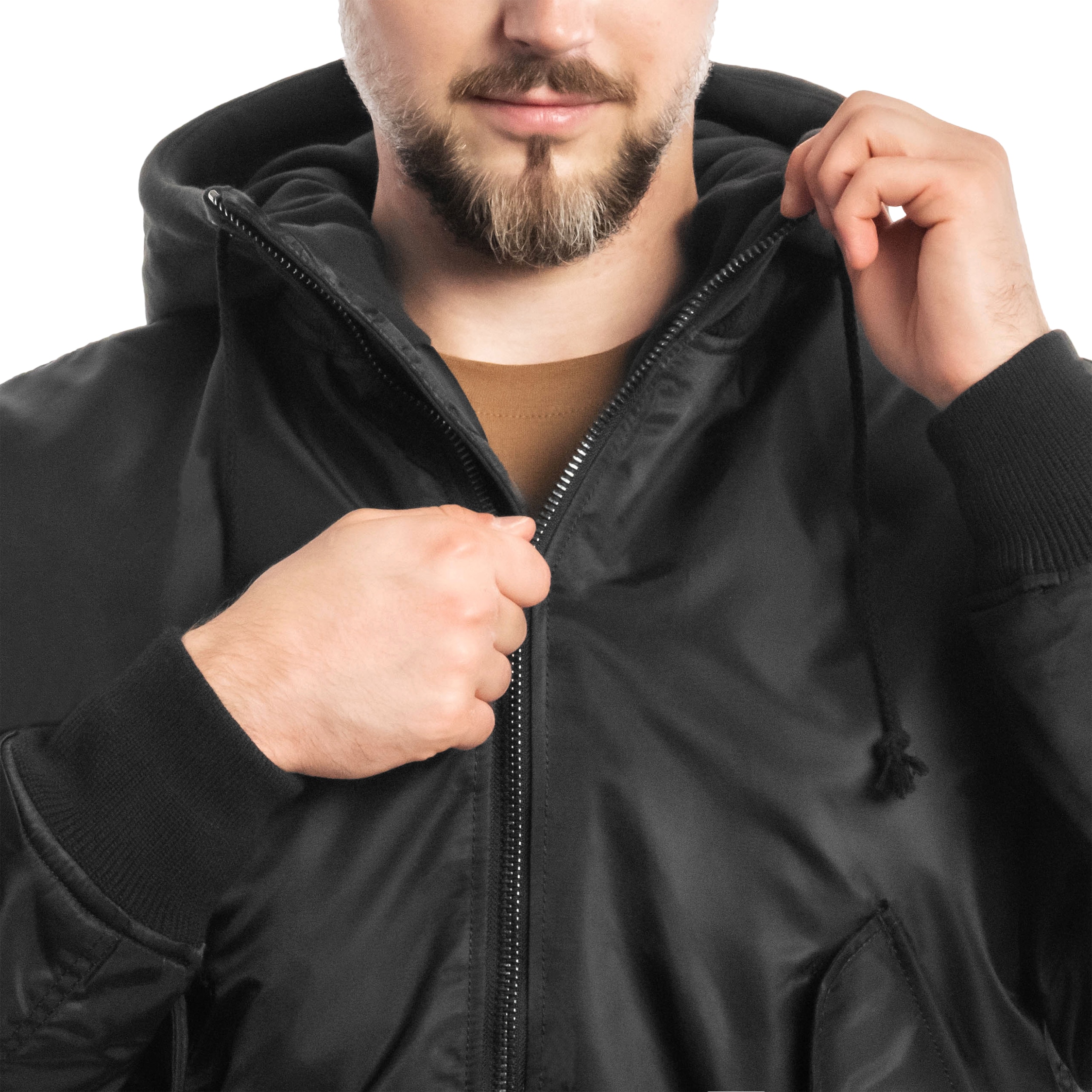 Brandit - MA1 Sweat Hooded Jacket - Bomberjacke mit Kapuze - Black