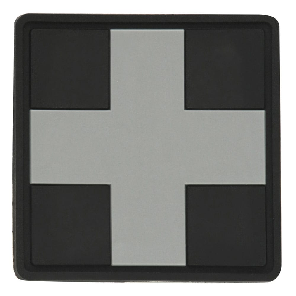 M-Tac - Medic Cross Square PVC- Aufnäher mit Klettrückseite für Militärisches Sanitätspersonal PVC - Black/Grey