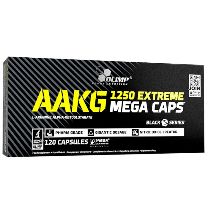 Olimp Sport Nutrition - 1250 Extreme Mega Caps - Nahrungsergänzungsmittel - L-Arginin Alpha-Ketoglutarat (AAKG) 30 Kapseln 