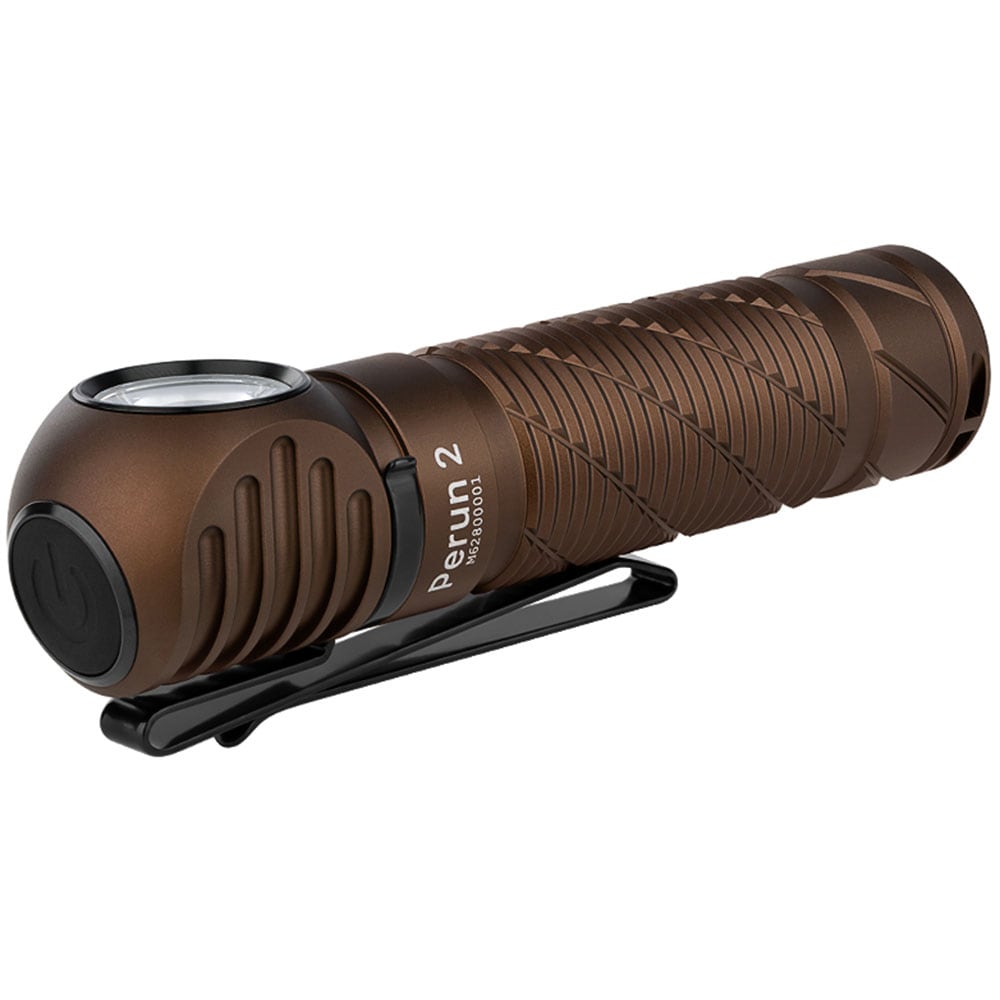 Olight - Perun 2 Cool White Kit Desert Tan - Stirn- und Winkeltaschenlampe mit Stirnband - 2500 Lumen