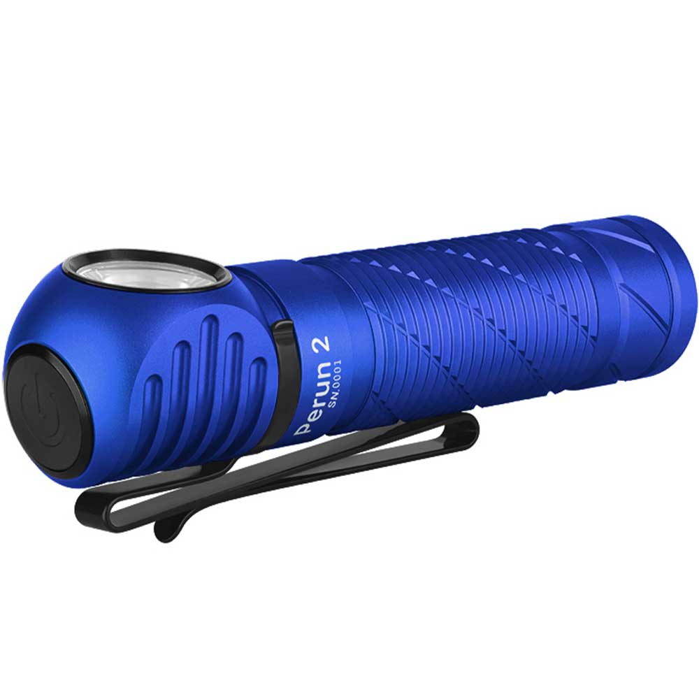 Olight - Perun 2 Cool White Kit - Stirn- und Winkeltaschenlampe mit Kopfband 2500 Lumen - Blue