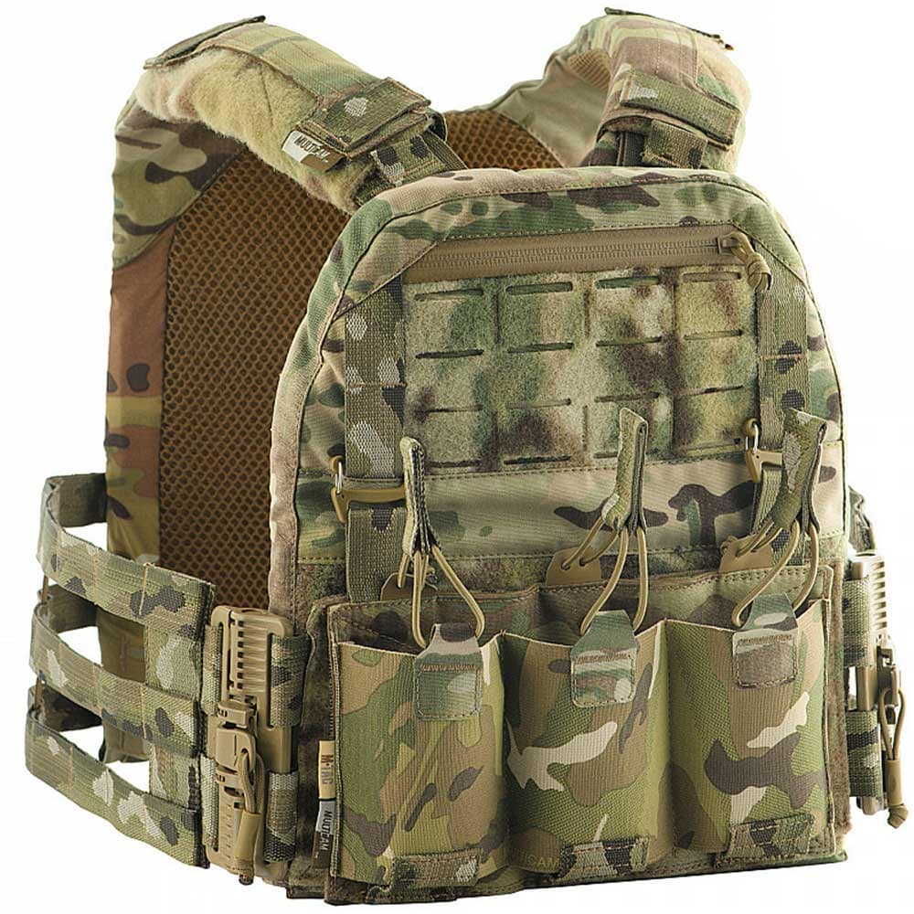 M-Tac - Plate Carrier Cuirass QRS - Taktische Schutzweste mit Taschen für Ballistische Einlagen S/M-Größe - Multicam