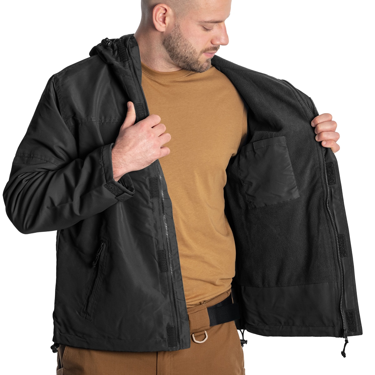 Brandit - Windbreaker Frontzip - Jacke mit Fleece-Innenseite - Black