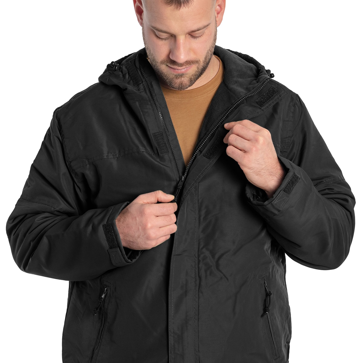 Brandit - Windbreaker Frontzip - Jacke mit Fleece-Innenseite - Black