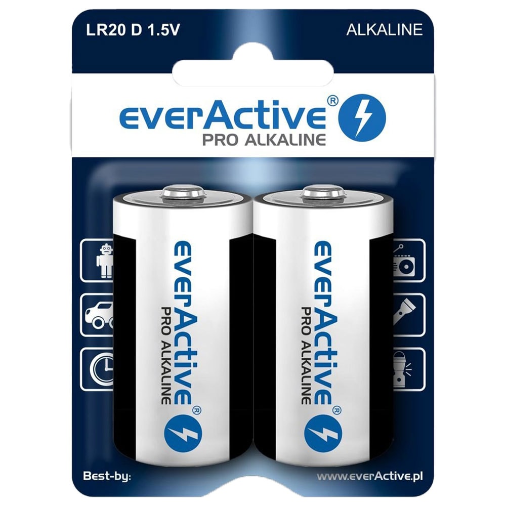 EverActive - LR20 D Pro Alkaline 17500 mAh - Alkalibatterie 2 Stück.