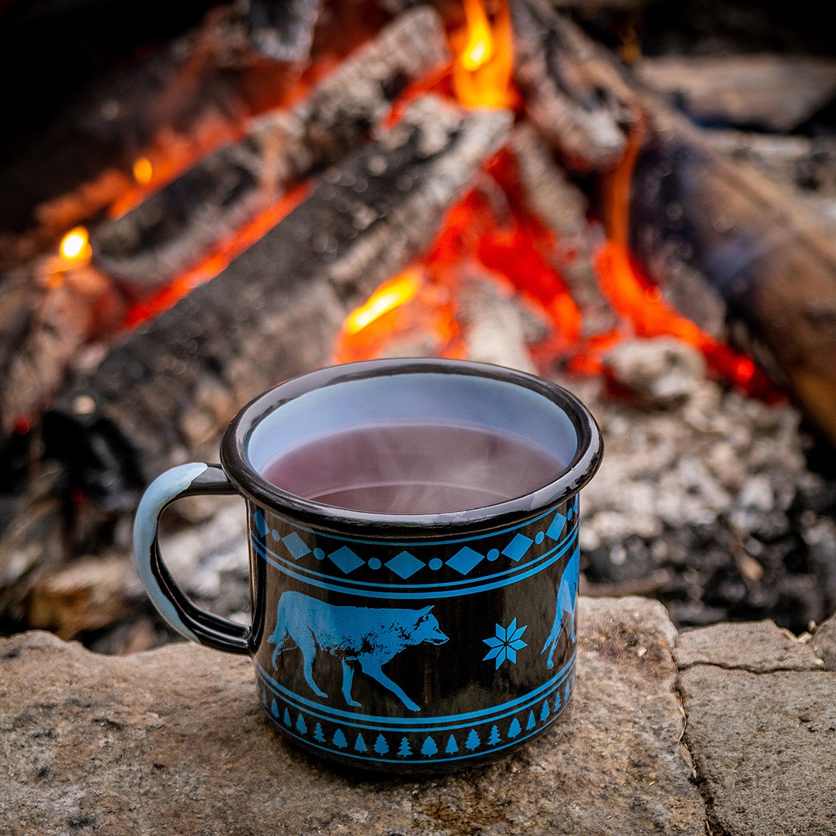Helikon - Emallie-Reisebecher mit Wolfsmotiv - 0,35l - Blue Edition
