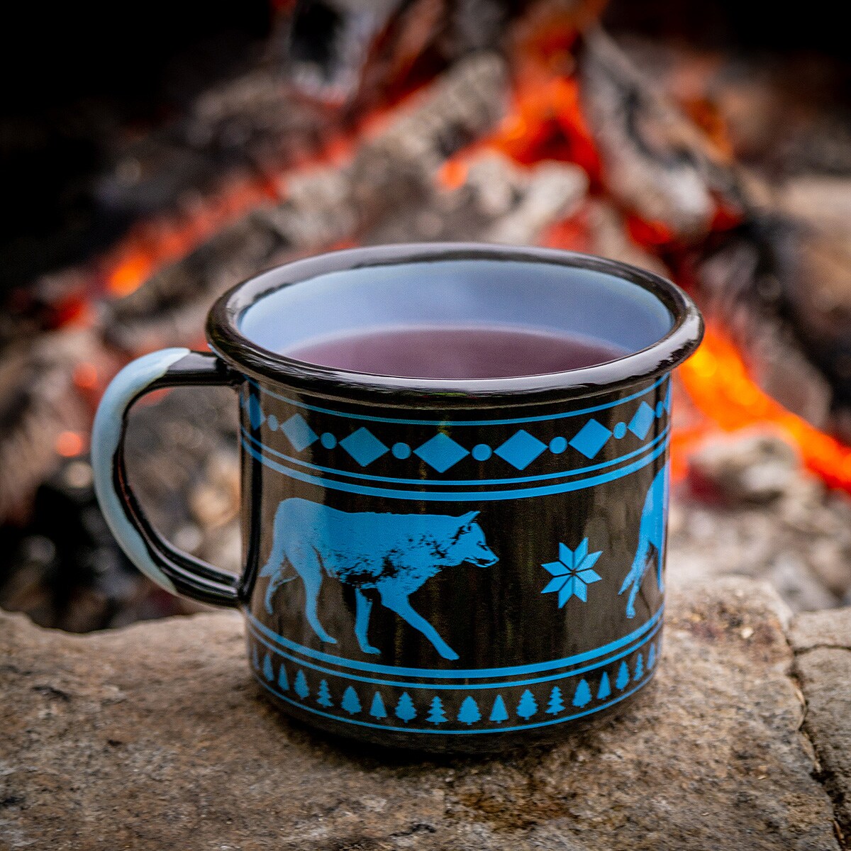 Helikon - Emallie-Reisebecher mit Wolfsmotiv - 0,35l - Blue Edition