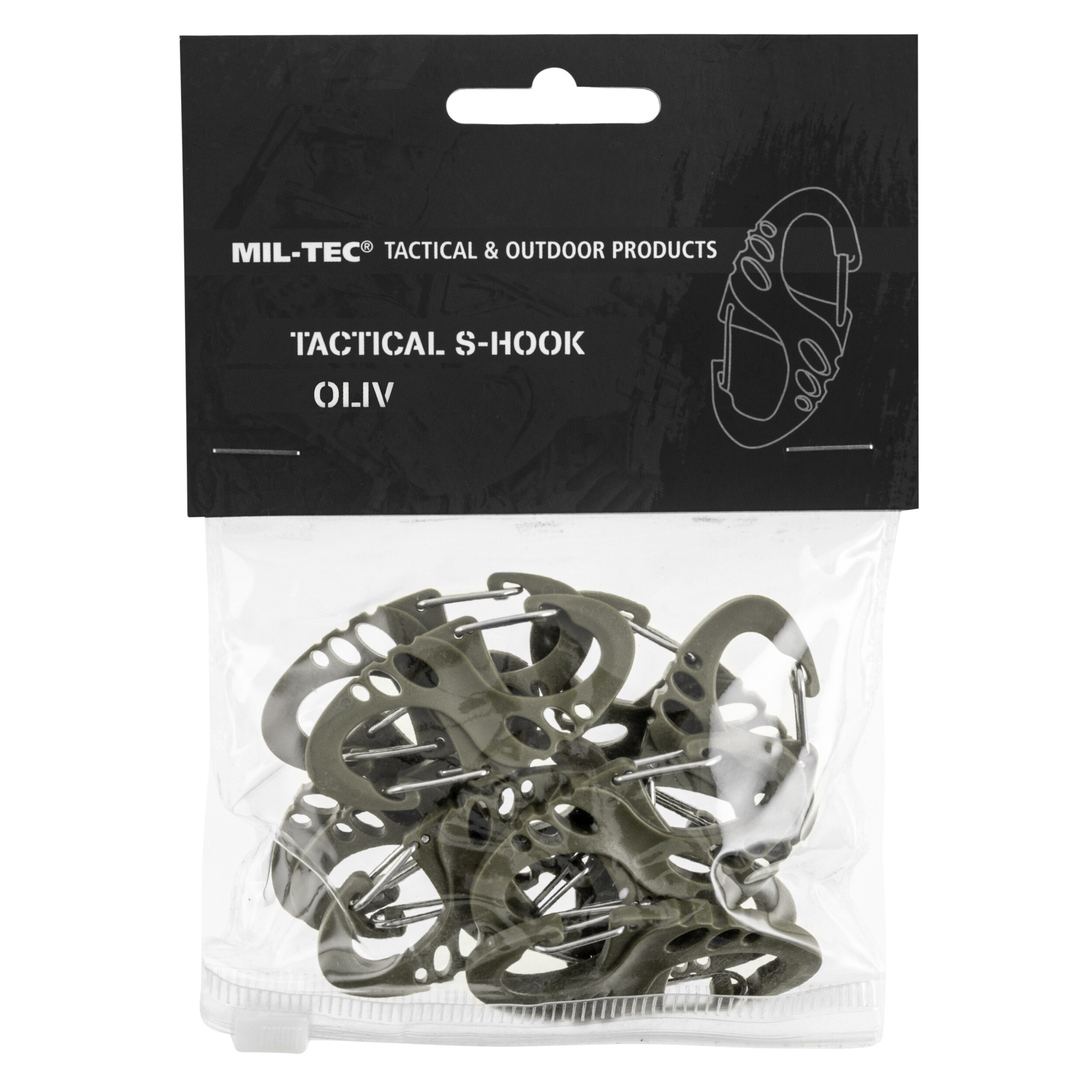 Mil-Tec - S-Hook - Karabinerhaken - Set - Olive - 10 Stück.