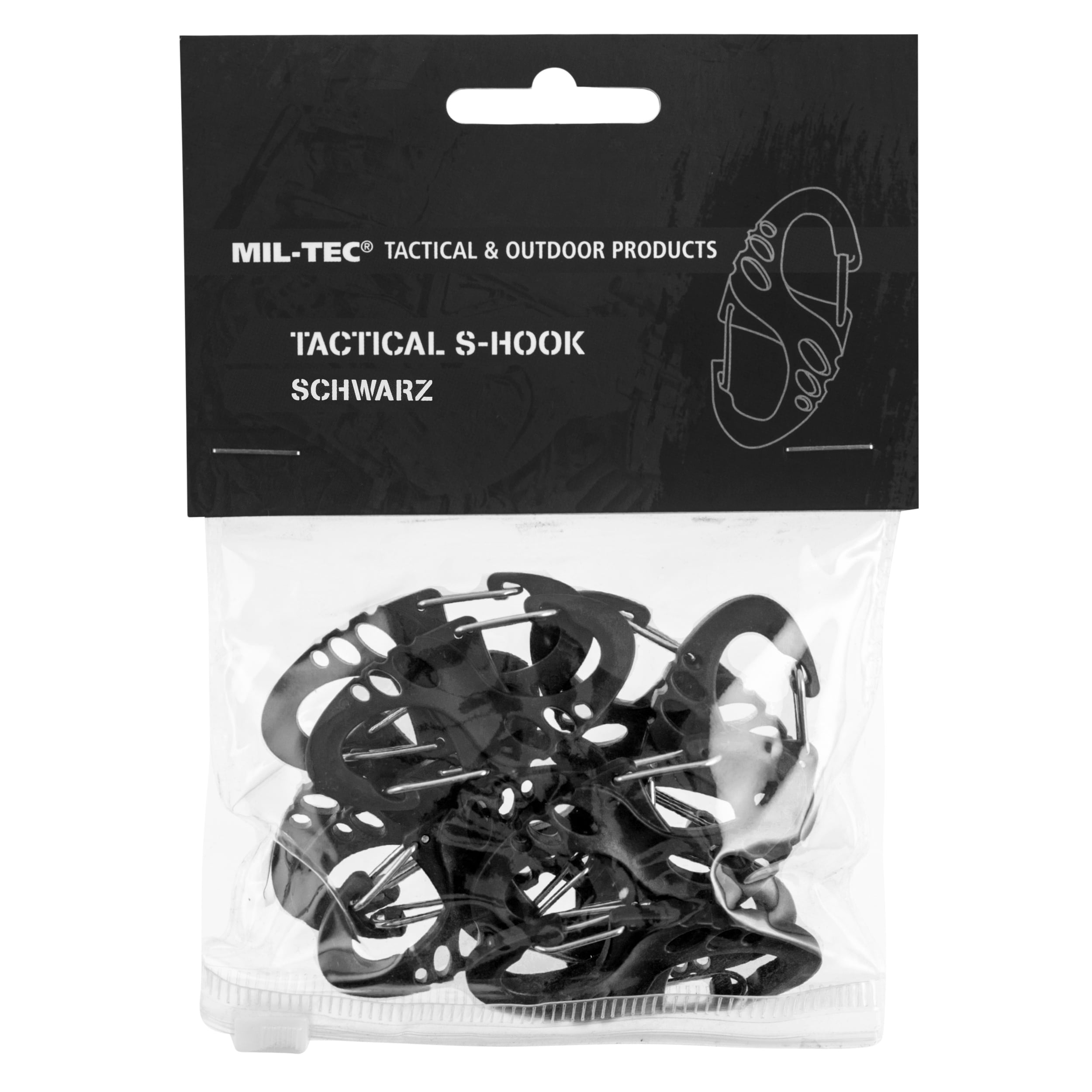 Mil-Tec - S-Hook - Karabinerhaken - Set - Black - 10 Stück.