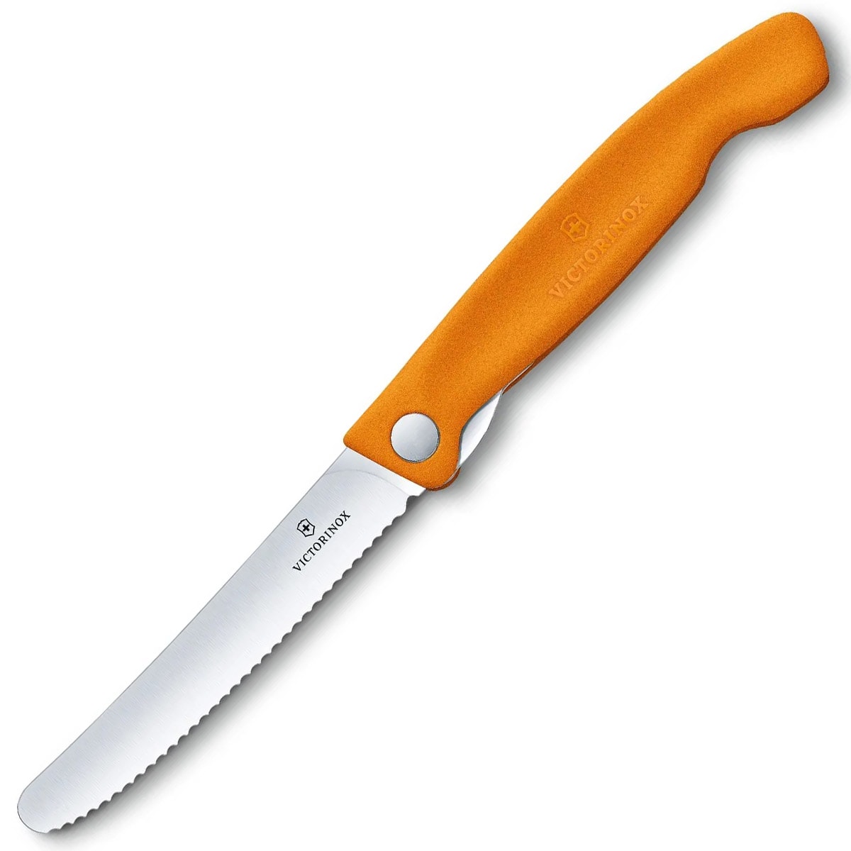 Victorinox - klappbares Küchenmesser - gezahnt mit abgerundeter Spitze - Orange