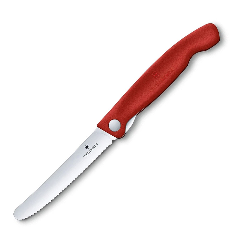 Victorinox - faltbares Küchenmesser - Wellenschliff und abgerundete Spitze - Rot