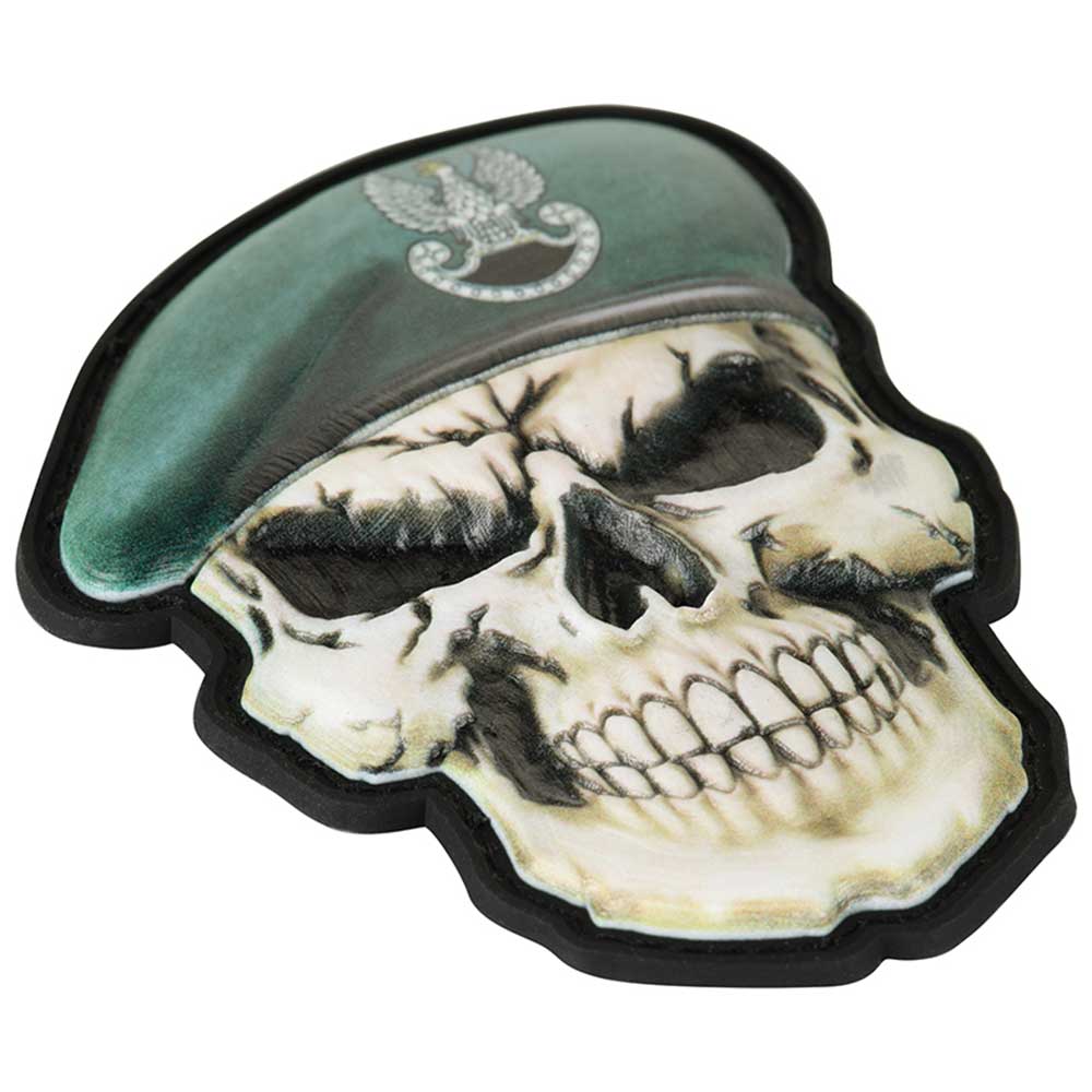 M-Tac - Totenkopf mit Barett Polnische Spezialeinheit 3D PVC - Aufnäher - Dark Green