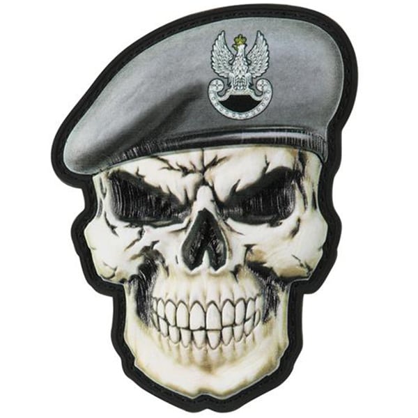 M-Tac - Totenkopf mit Barett GROM 3D PVC - Aufnäher - Grey