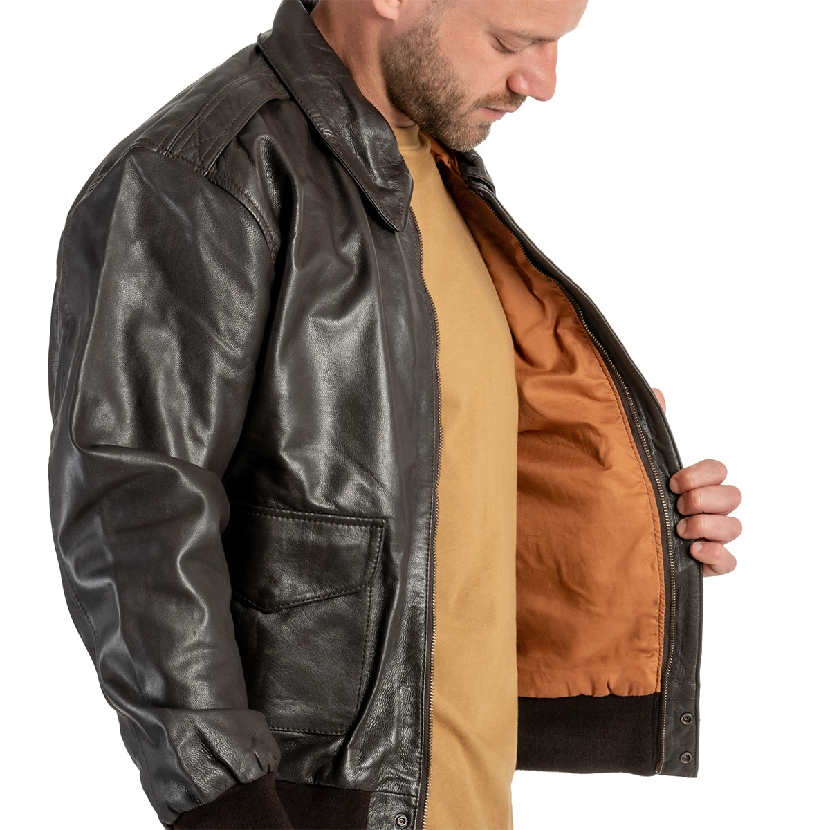 Mil-Tec - US A2 Leather Flight Jacket Brown - Jacke