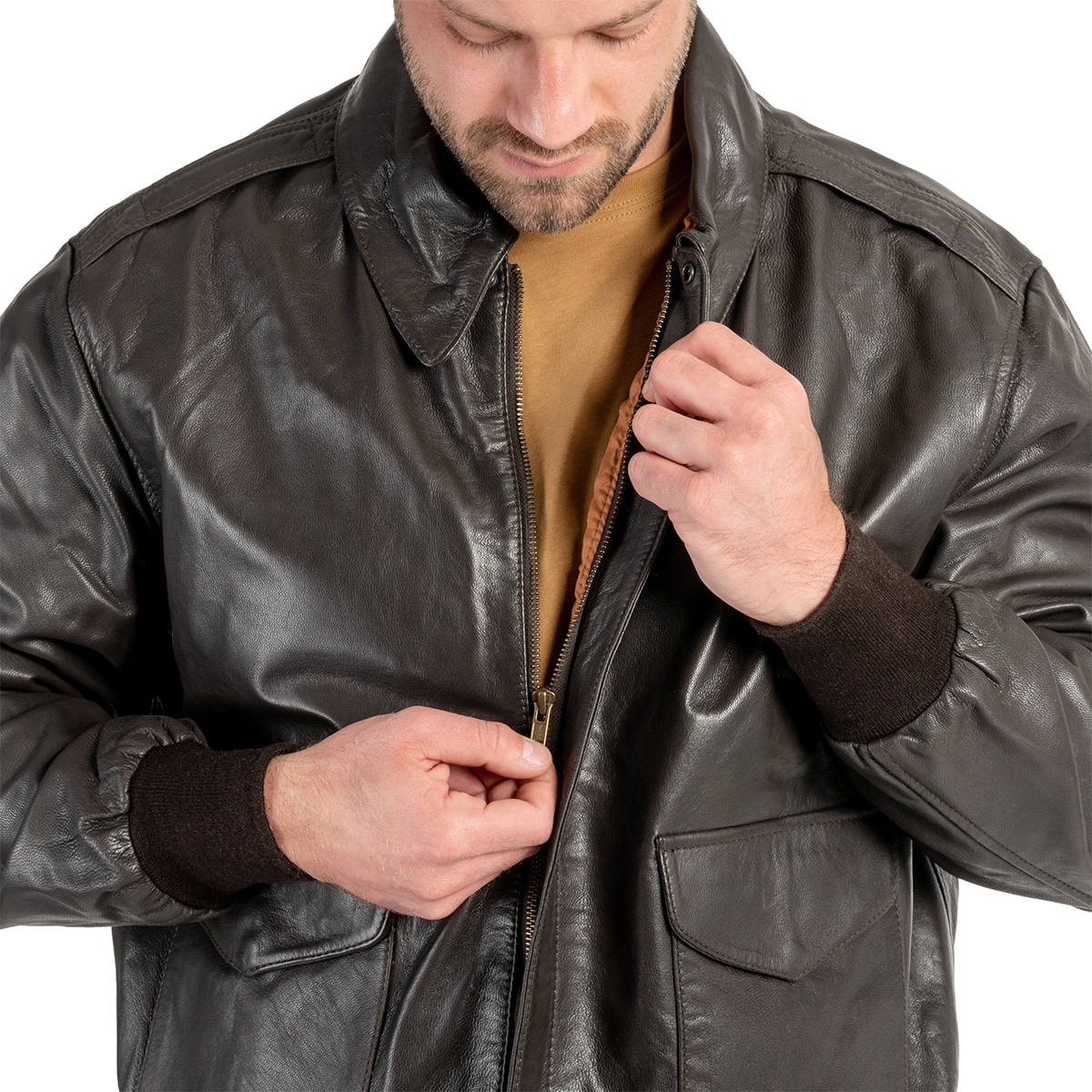 Mil-Tec - US A2 Leather Flight Jacket Brown - Jacke