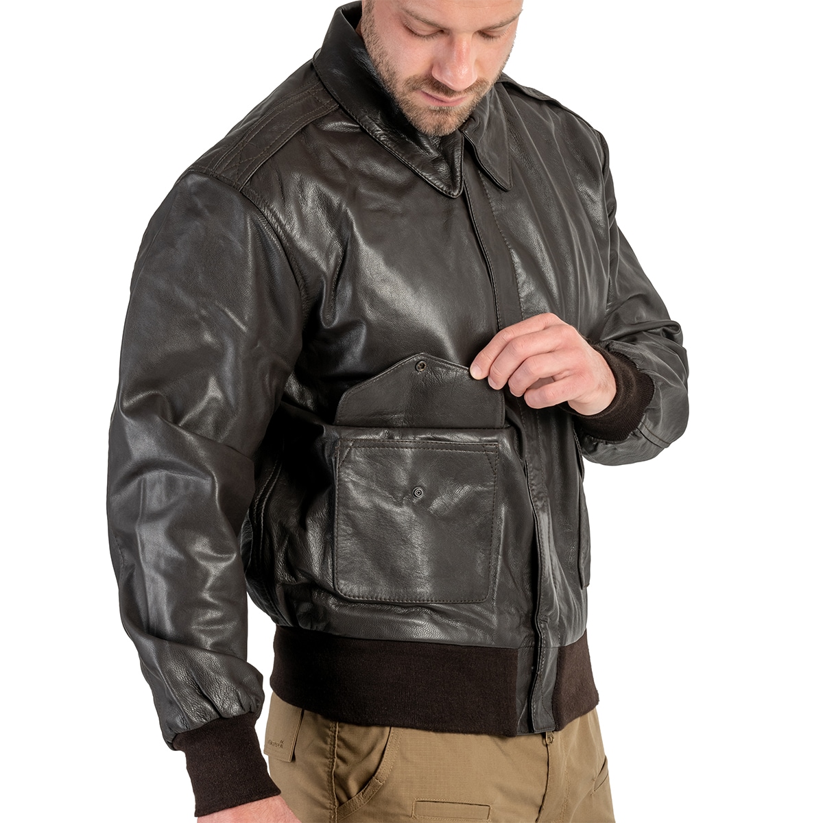 Mil-Tec - US A2 Leather Flight Jacket Brown - Jacke