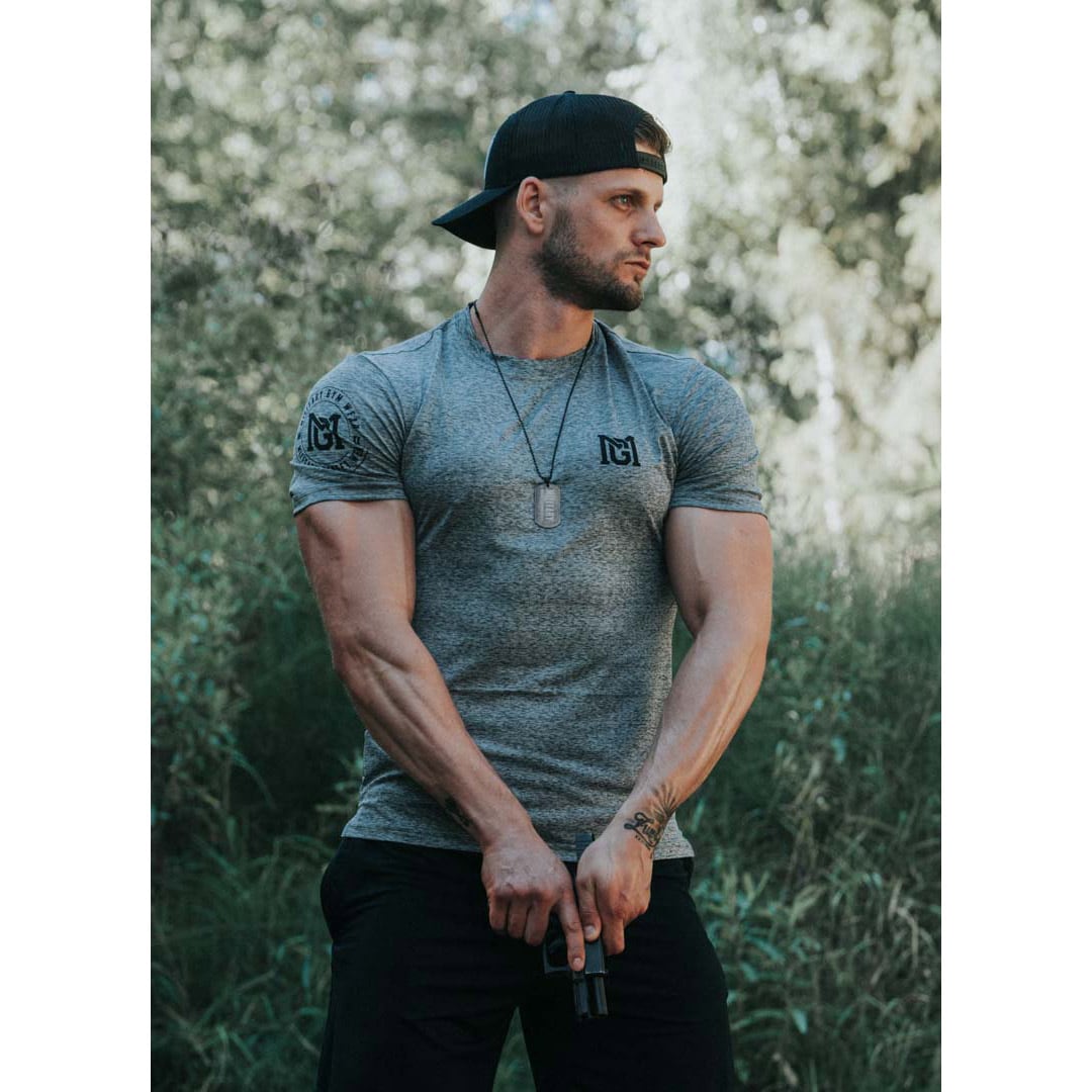 Military Gym Wear - Action Men Tee - Trainingsshirt - Grey Melange